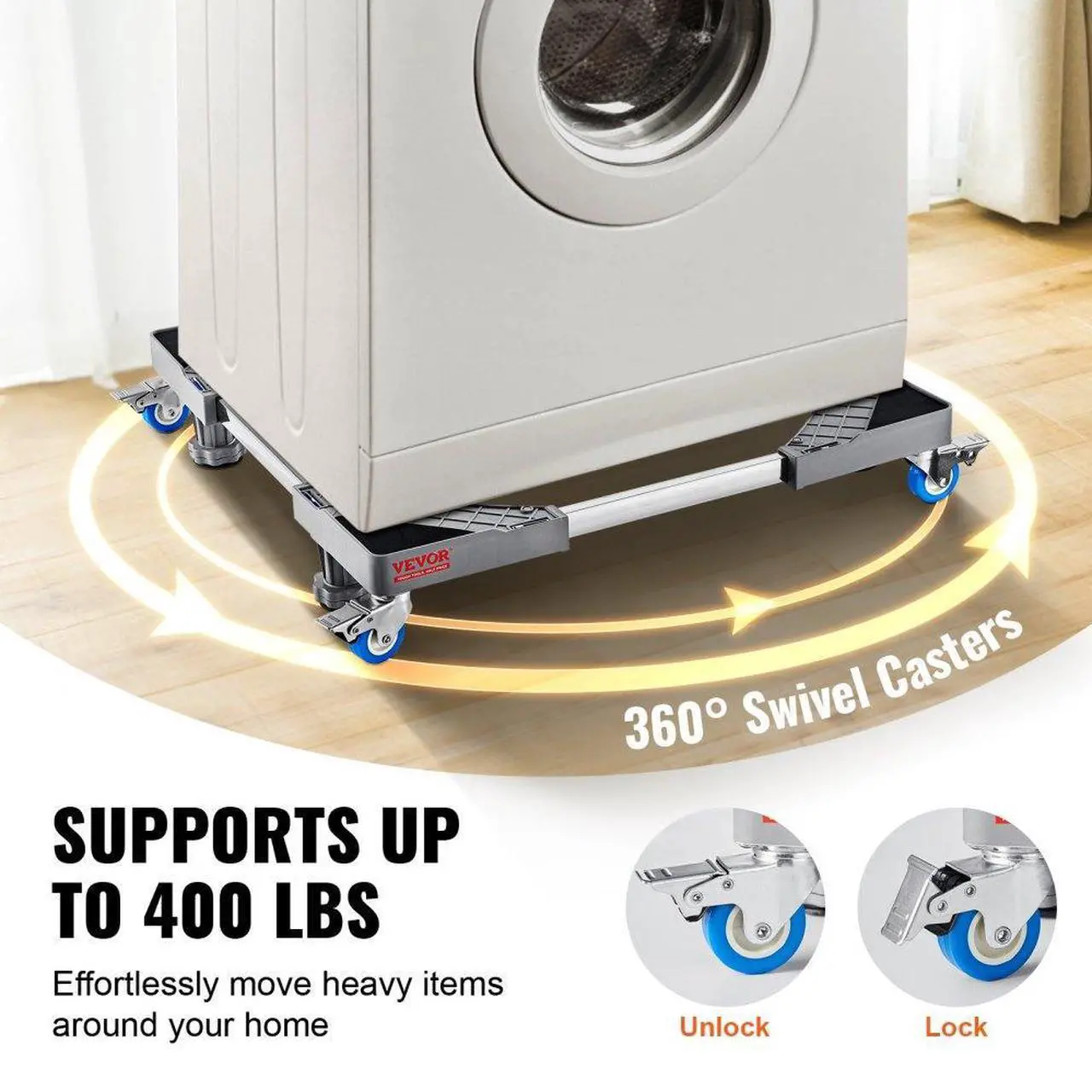 Alt view image 3 of 7 - VEVOR Mini Fridge Stand, 400 lbs Load, 4 Strong Feet, 4 Locking Swivel Wheels, Washer and Dryer Pedestal, Multi-Functional Adjustable Base for Washing Machine, and Refrigerator, Universal Mobile Base