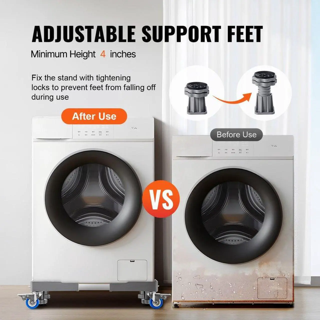 Alt view image 5 of 7 - VEVOR Mini Fridge Stand, 400 lbs Load, 4 Strong Feet, 4 Locking Swivel Wheels, Washer and Dryer Pedestal, Multi-Functional Adjustable Base for Washing Machine, and Refrigerator, Universal Mobile Base