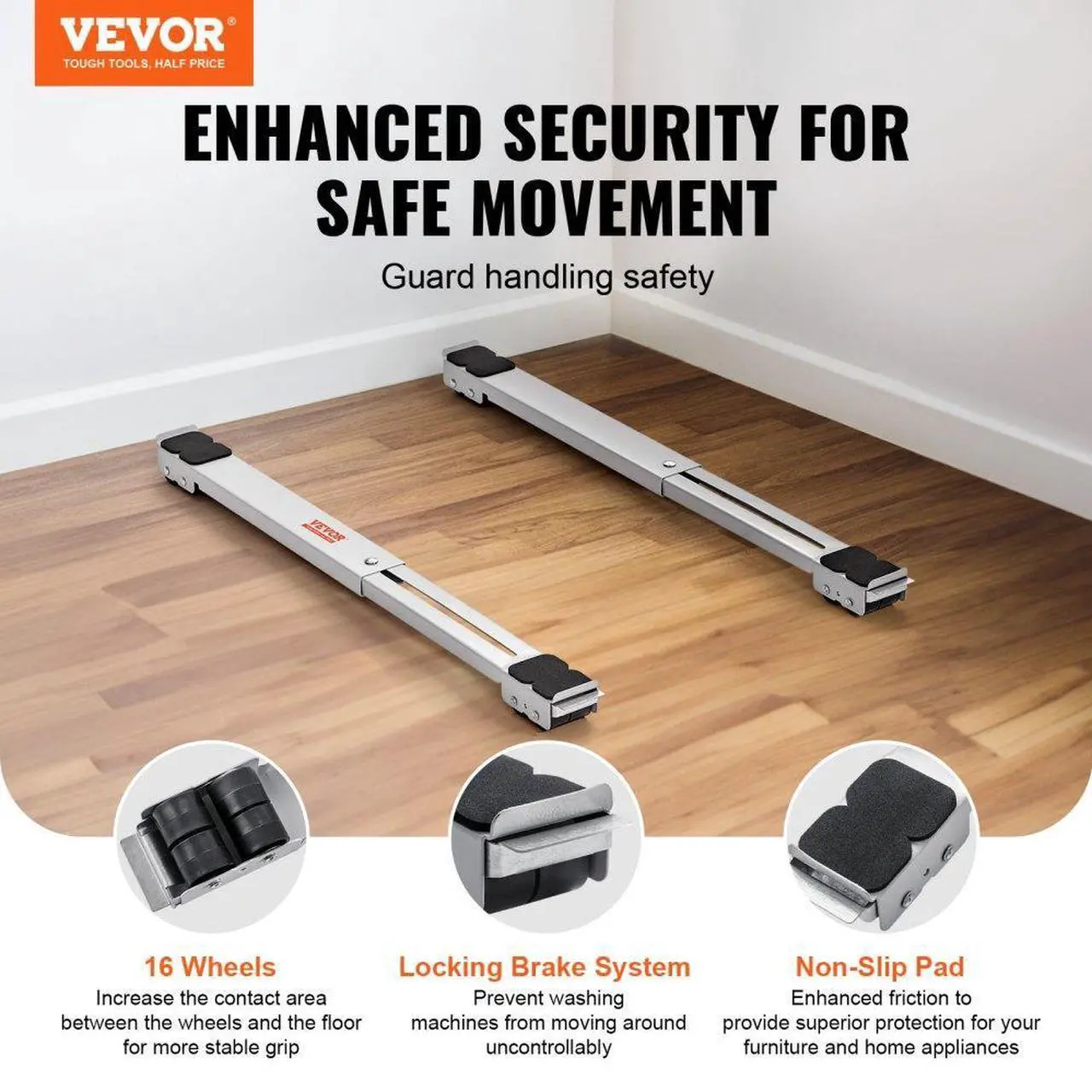 Alt view image 2 of 7 - VEVOR Heavy Duty Furniture Appliances Rollers, 660 lbs Total Load, Extendable Appliance Rollers Mobile Washing Machine Base, Fridge Stand Dolly Movers for Refrigerators, Dryers, Dishwashers, White