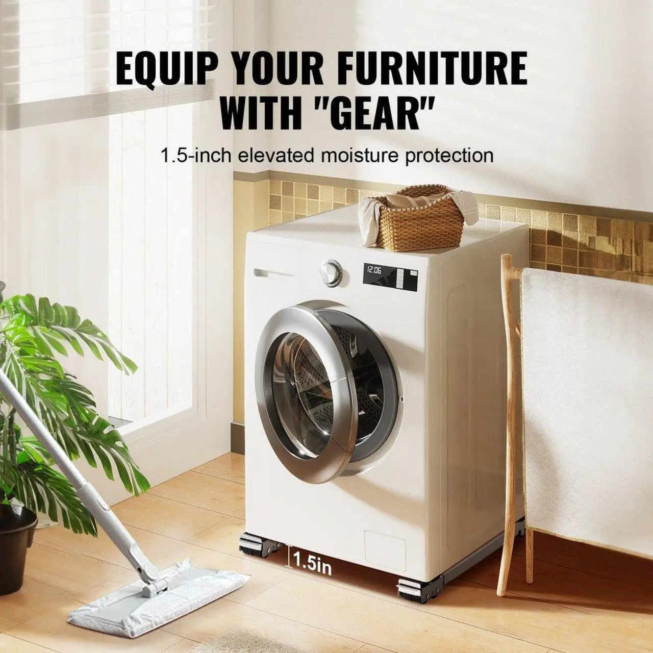 Alt view image 4 of 7 - VEVOR Heavy Duty Furniture Appliances Rollers, 660 lbs Total Load, Extendable Appliance Rollers Mobile Washing Machine Base, Fridge Stand Dolly Movers for Refrigerators, Dryers, Dishwashers, White
