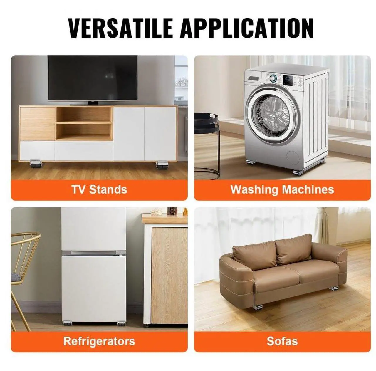 Alt view image 5 of 7 - VEVOR Heavy Duty Furniture Appliances Rollers, 660 lbs Total Load, Extendable Appliance Rollers Mobile Washing Machine Base, Fridge Stand Dolly Movers for Refrigerators, Dryers, Dishwashers, White