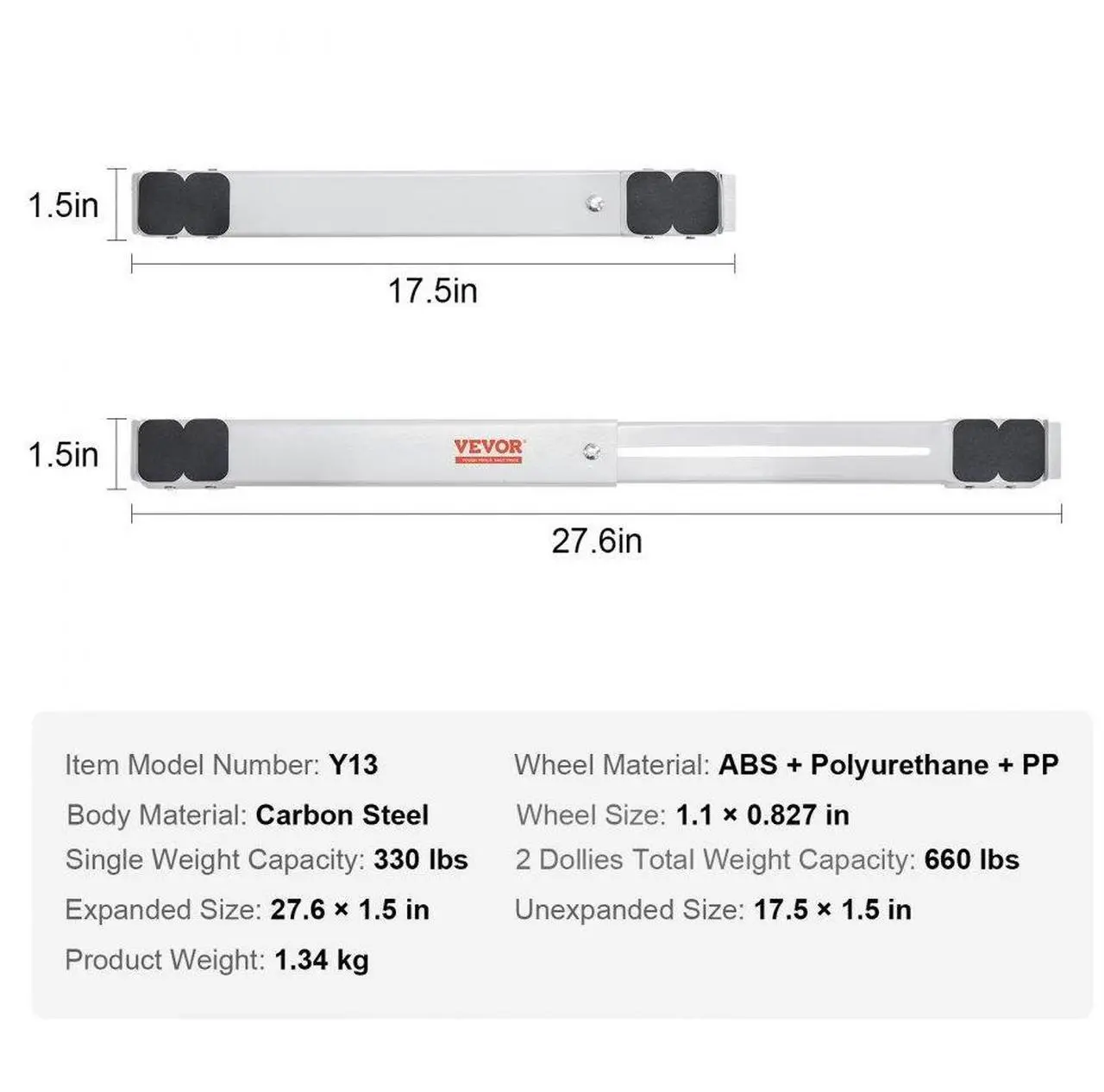 Alt view image 7 of 7 - VEVOR Heavy Duty Furniture Appliances Rollers, 660 lbs Total Load, Extendable Appliance Rollers Mobile Washing Machine Base, Fridge Stand Dolly Movers for Refrigerators, Dryers, Dishwashers, White
