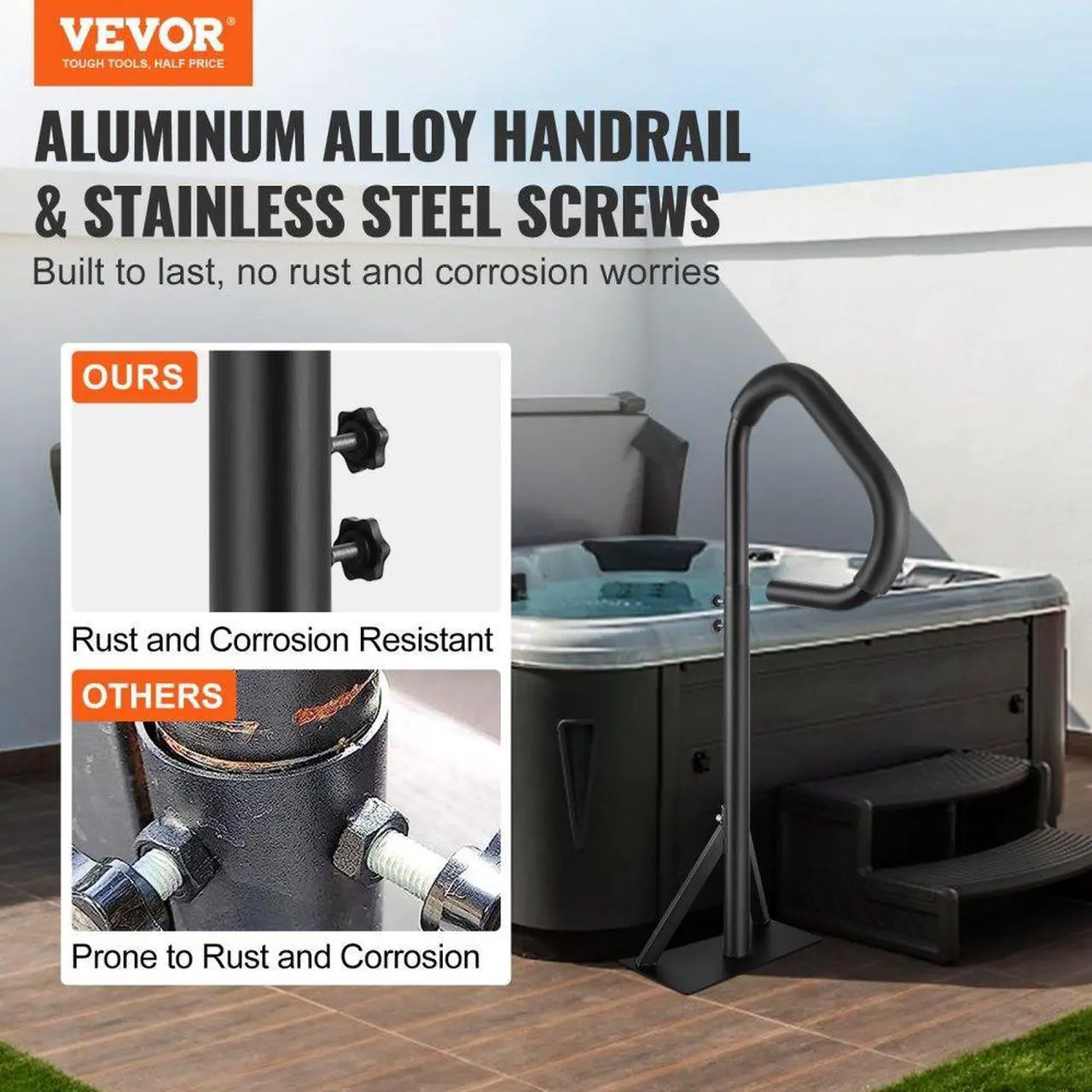 Alt view image 2 of 7 - VEVOR Hot Tub Handrail, 360 Rotatable Spa Side Handrail with 35"-57" Adjustable Height, Rust-proof Aluminum Spa Step Hot Tub Hand Rail with Slide-Under Mount Base for Indoor & Outdoor, 600LBS Capacity