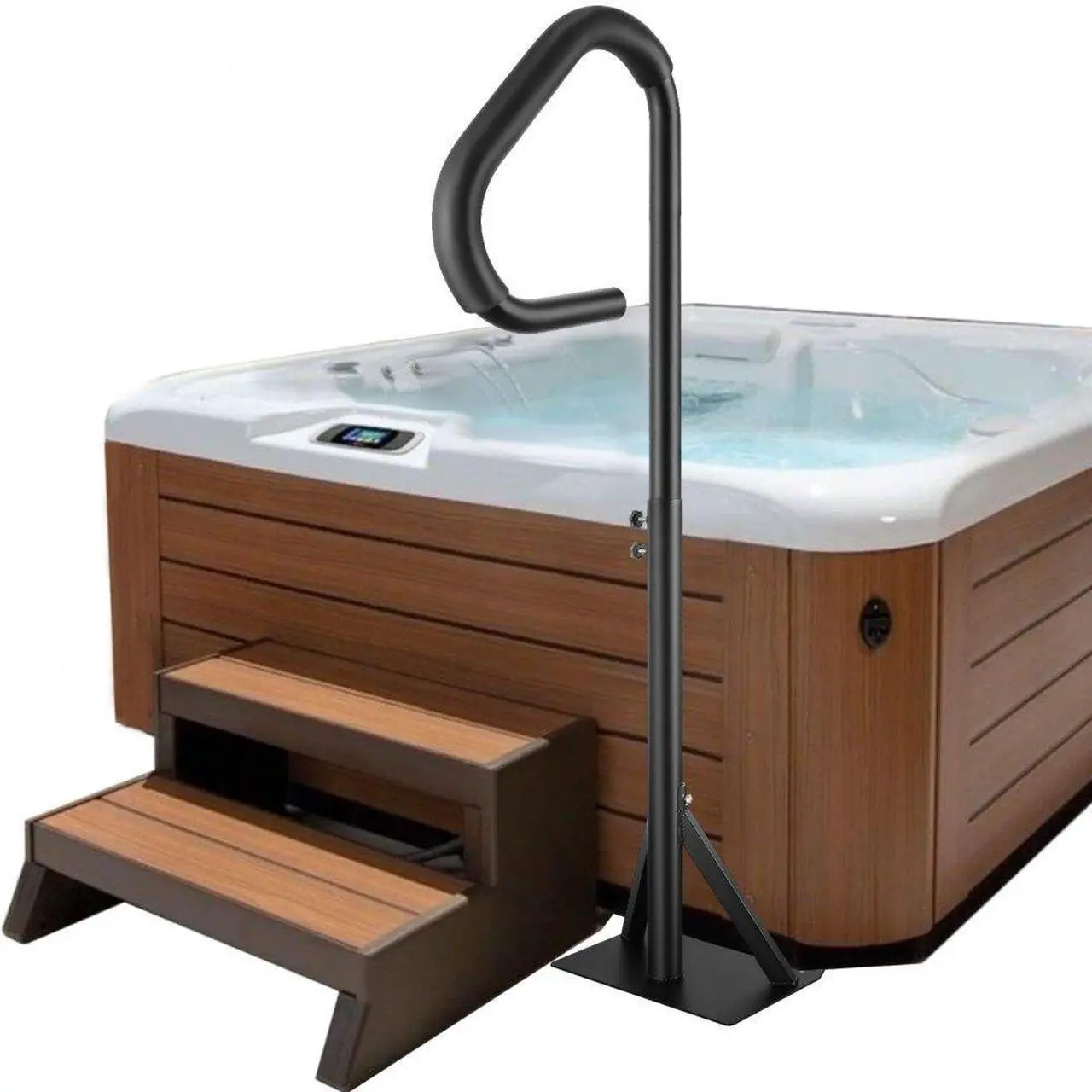 Main image of VEVOR Hot Tub Handrail, 360 Rotatable Spa Side Handrail with 35"-57" Adjustable Height, Rust-proof Aluminum Spa Step Hot Tub Hand Rail with Slide-Under Mount Base for Indoor & Outdoor, 600LBS Capacity