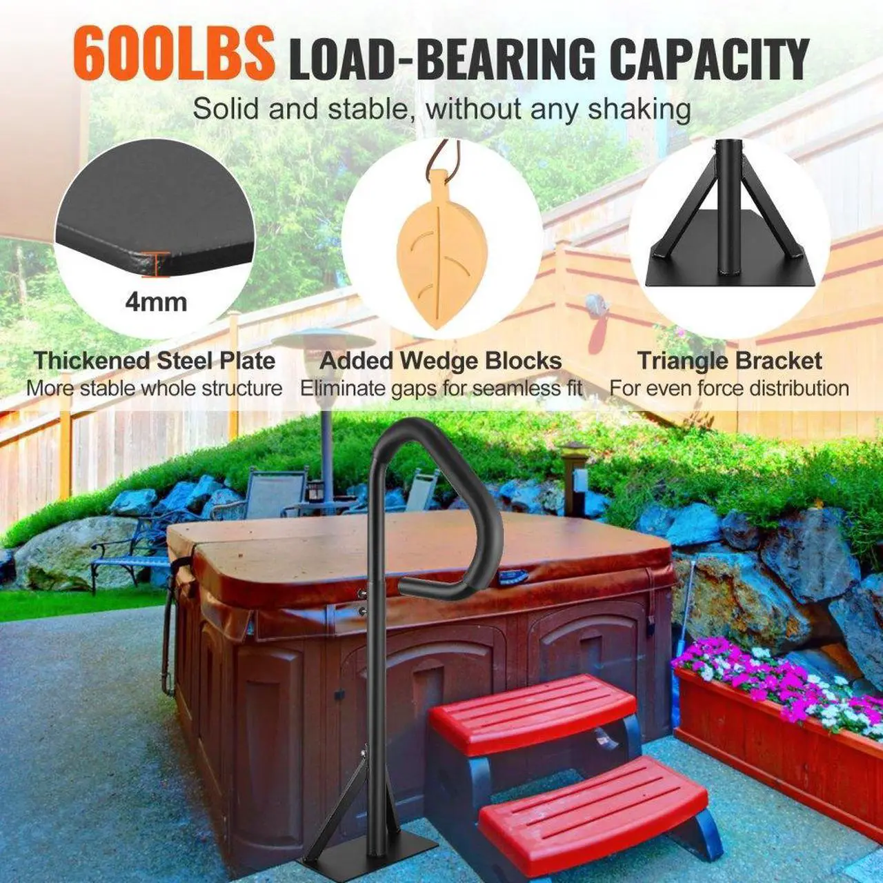 Alt view image 3 of 7 - VEVOR Hot Tub Handrail, 360 Rotatable Spa Side Handrail with 35"-57" Adjustable Height, Rust-proof Aluminum Spa Step Hot Tub Hand Rail with Slide-Under Mount Base for Indoor & Outdoor, 600LBS Capacity