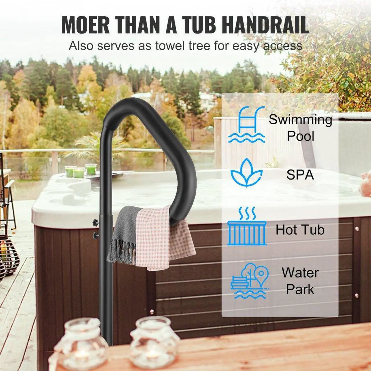 Alt view image 5 of 7 - VEVOR Hot Tub Handrail, 360 Rotatable Spa Side Handrail with 35"-57" Adjustable Height, Rust-proof Aluminum Spa Step Hot Tub Hand Rail with Slide-Under Mount Base for Indoor & Outdoor, 600LBS Capacity