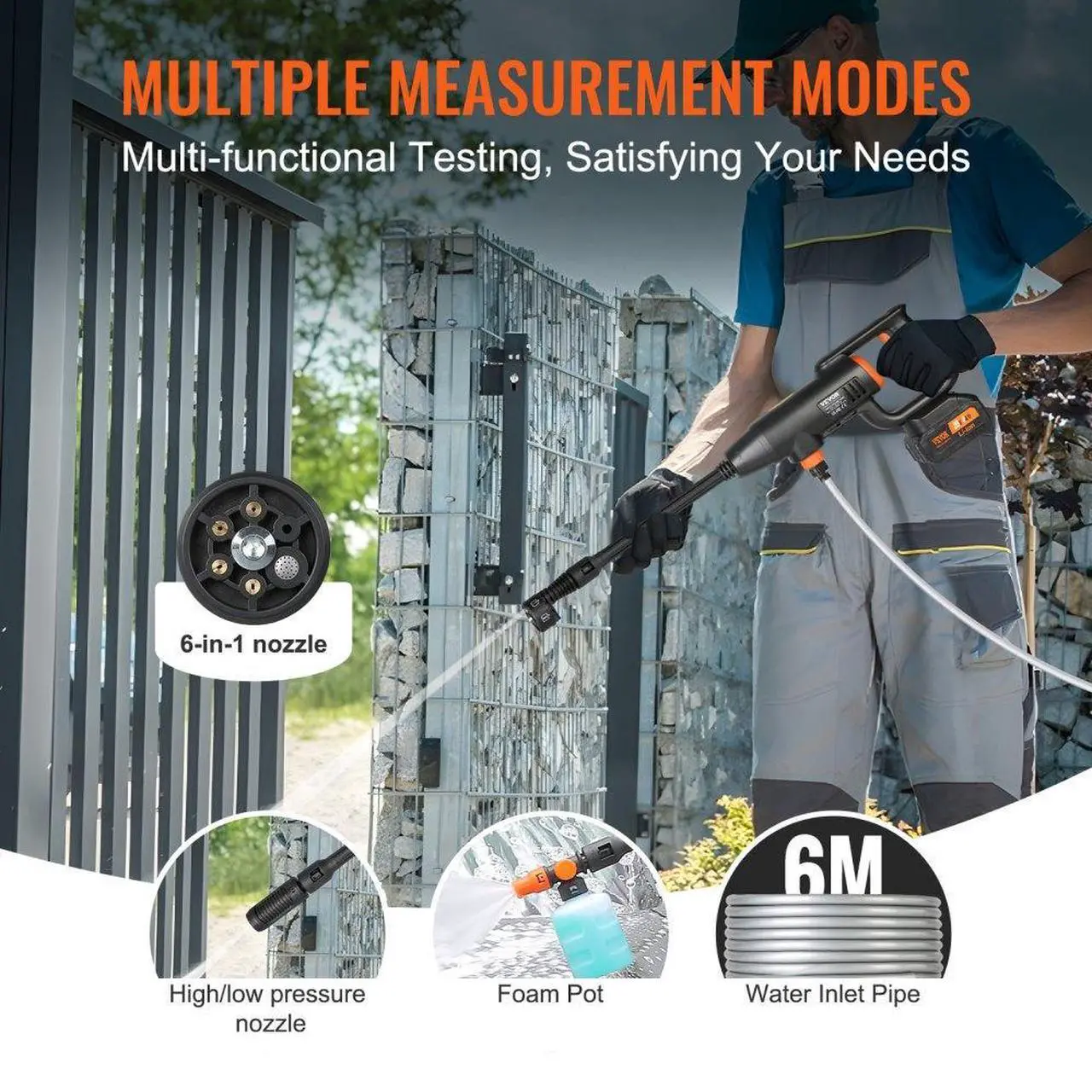 Alt view image 4 of 7 - VEVOR Cordless Pressure Washer, 580-PSI 1.1 GPM Portable Power Cleaner, Handheld High-Pressure Car Washer Gun with 4.0Ah Battery, Charger, 6-in-1 Nozzle, for Home/Floor Cleaning & Watering