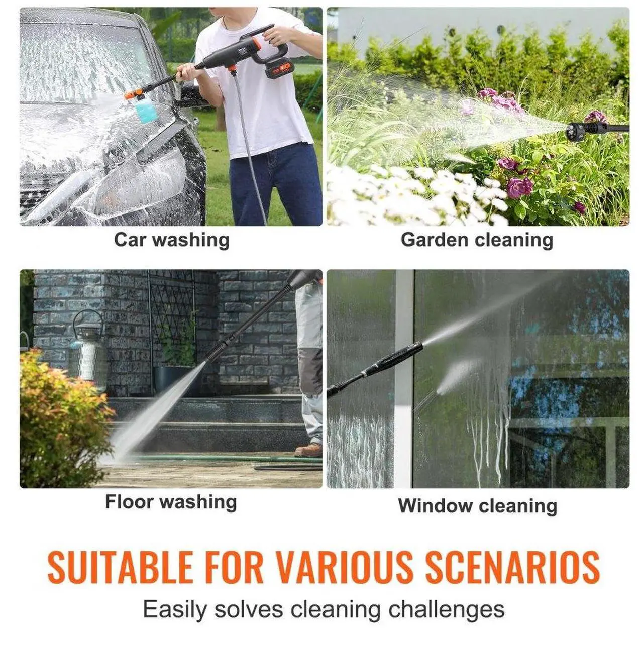 Alt view image 6 of 7 - VEVOR Cordless Pressure Washer, 580-PSI 1.1 GPM Portable Power Cleaner, Handheld High-Pressure Car Washer Gun with 4.0Ah Battery, Charger, 6-in-1 Nozzle, for Home/Floor Cleaning & Watering