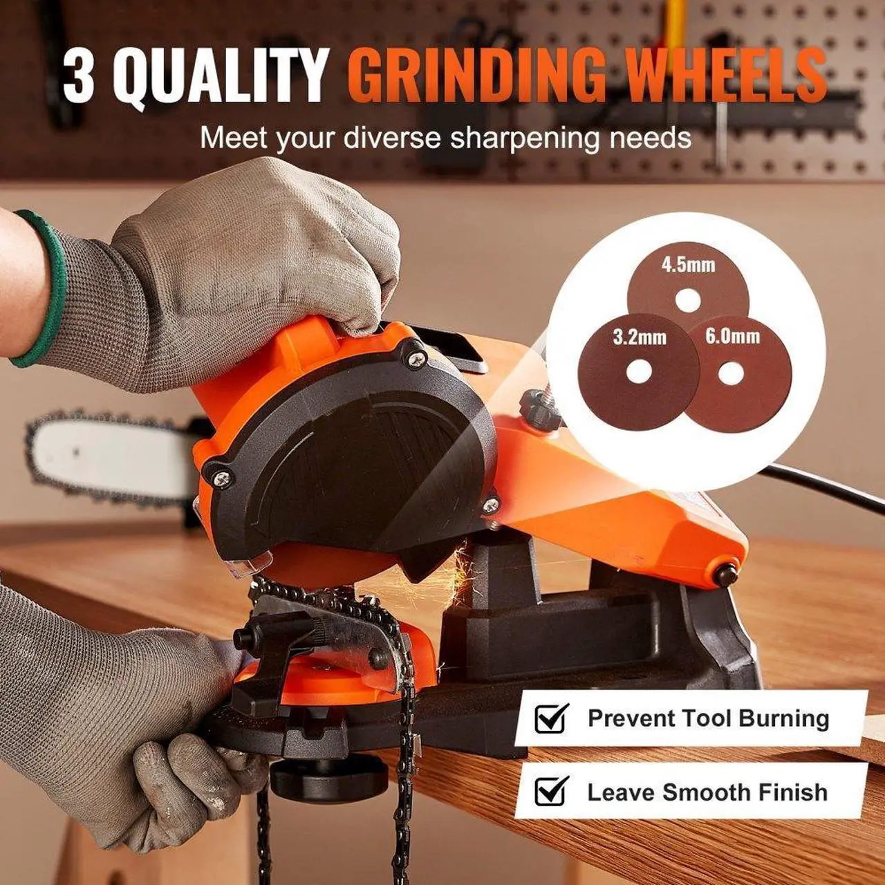 Alt view image 3 of 7 - VEVOR Electric Chainsaw Sharpener 140W 5700RPM Fit 0.25" to 0.404" Pitch Chains