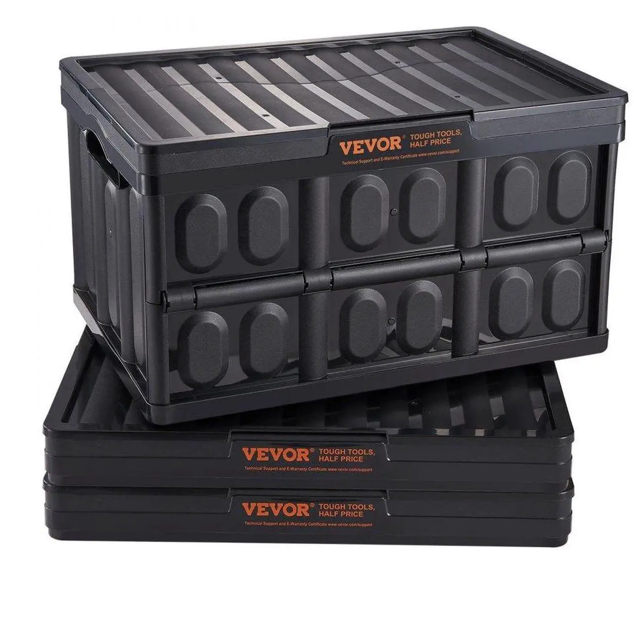 Main image of VEVOR Collapsible Storage Bins with Lids, 45L 3 Packs, Folding Plastic Stackable Utility Crates with Handles, Large Heavy Duty Containers for Clothes, Toys, Books, Snack, Shoes, and Grocery Organizing