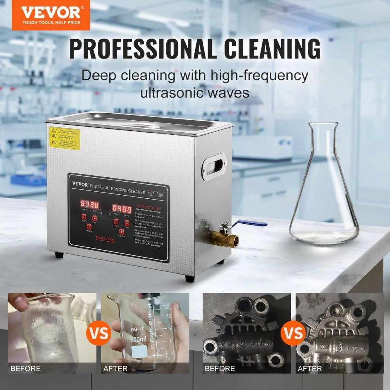 Alt view image 2 of 7 - VEVOR Ultrasonic Cleaner with Digital Timer & Heater, Professional Ultra Sonic Jewelry Cleaner, Stainless Steel Heated Cleaning Machine for Glasses Watch Rings Small Parts Circuit Board (6L)