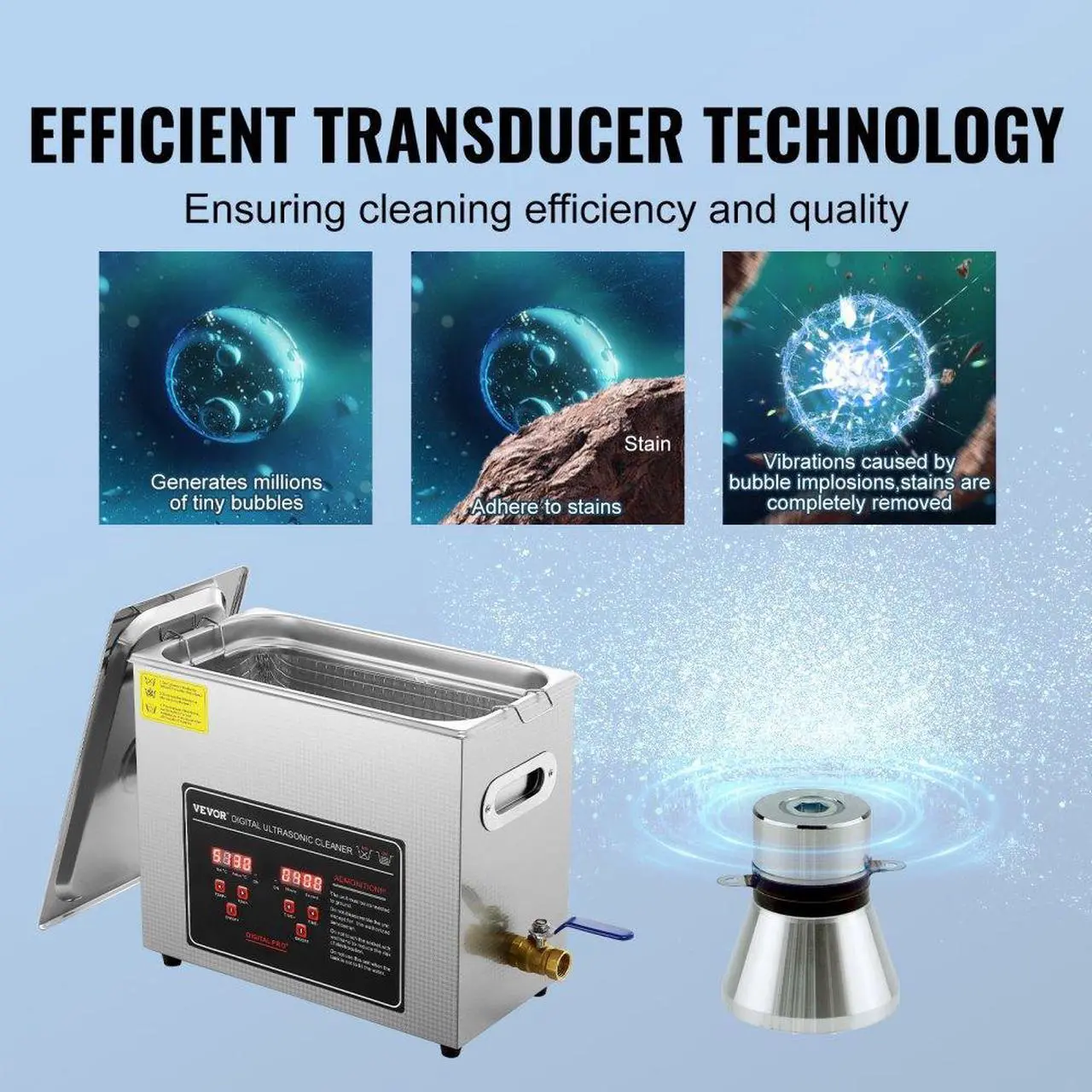 Alt view image 3 of 7 - VEVOR Ultrasonic Cleaner with Digital Timer & Heater, Professional Ultra Sonic Jewelry Cleaner, Stainless Steel Heated Cleaning Machine for Glasses Watch Rings Small Parts Circuit Board (6L)