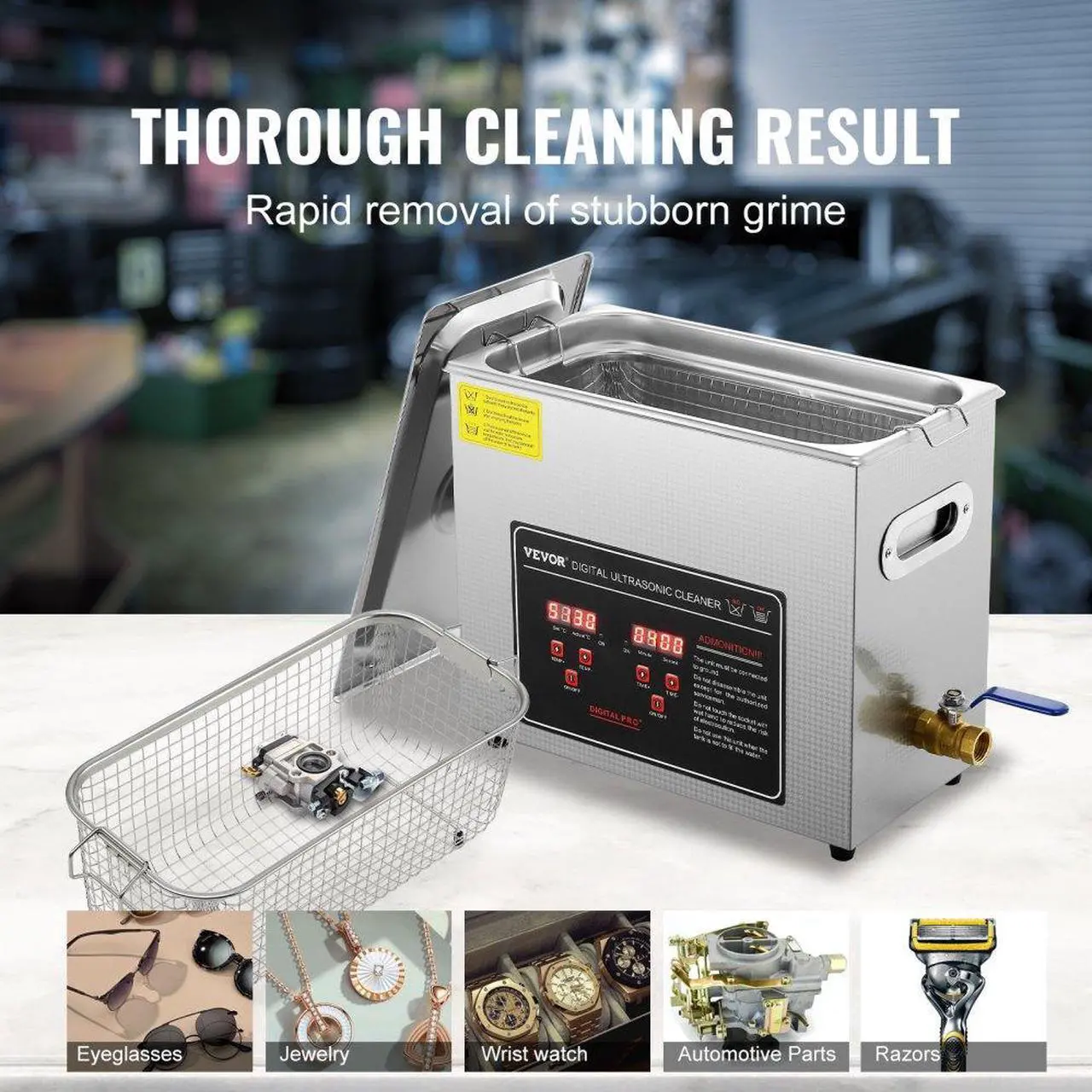 Alt view image 5 of 7 - VEVOR Ultrasonic Cleaner with Digital Timer & Heater, Professional Ultra Sonic Jewelry Cleaner, Stainless Steel Heated Cleaning Machine for Glasses Watch Rings Small Parts Circuit Board (6L)