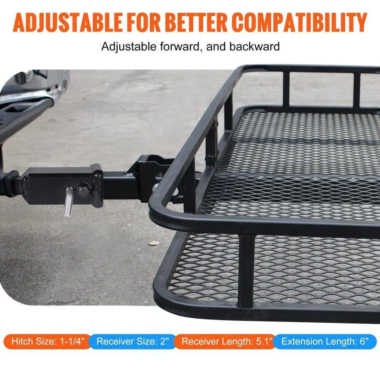 Alt view image 4 of 7 - VEVOR Trailer Hitch Extender, 1-1/4" to 2" Receiver Hitch Adapter, Trailer Hitch Extension Tube Extender, 6" Extension Length, 4000 lbs Towing Capacity, Hitch Pins, Clips, Bolt and Nut Included, Black