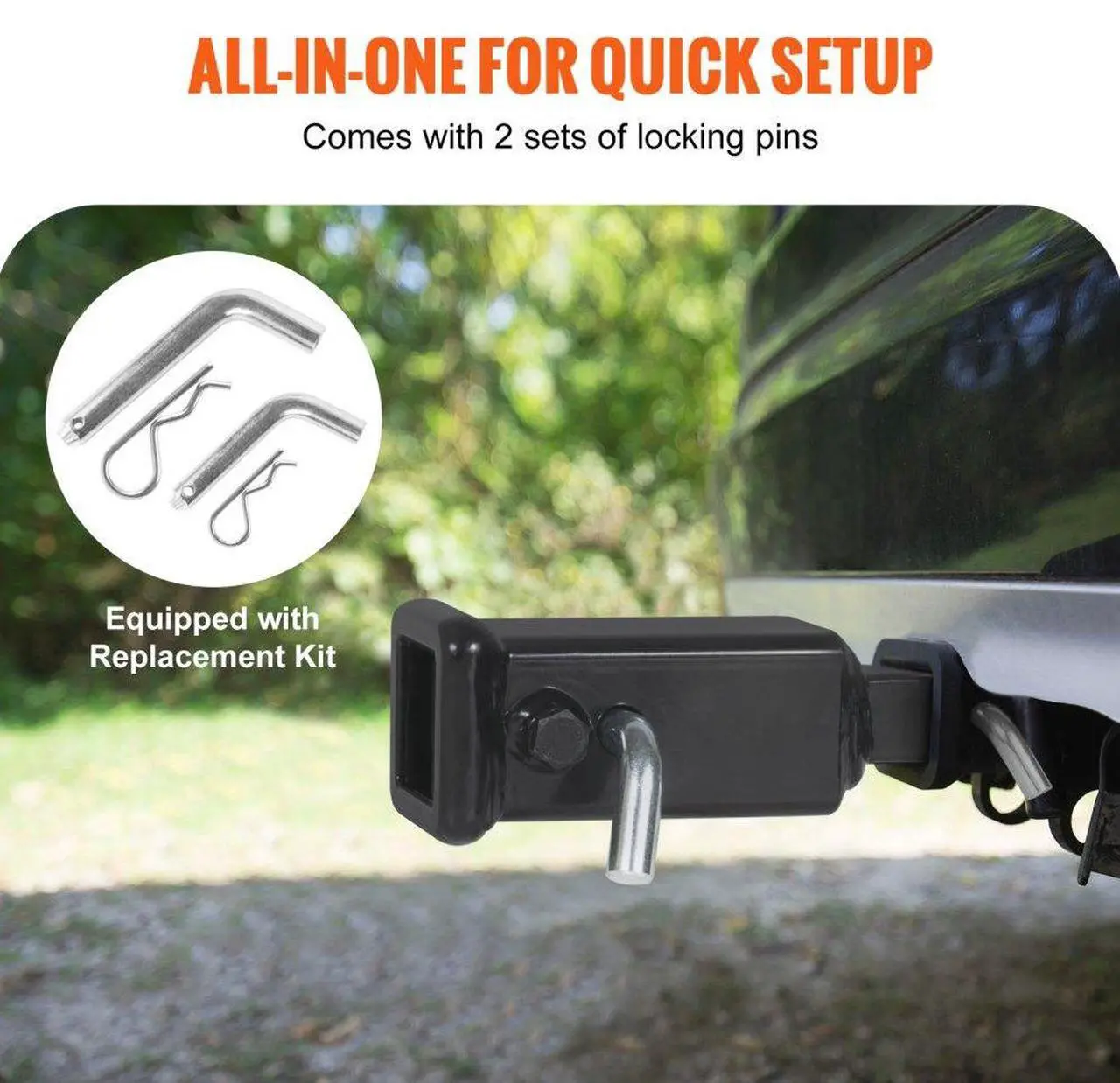 Alt view image 5 of 7 - VEVOR Trailer Hitch Extender, 1-1/4" to 2" Receiver Hitch Adapter, Trailer Hitch Extension Tube Extender, 6" Extension Length, 4000 lbs Towing Capacity, Hitch Pins, Clips, Bolt and Nut Included, Black