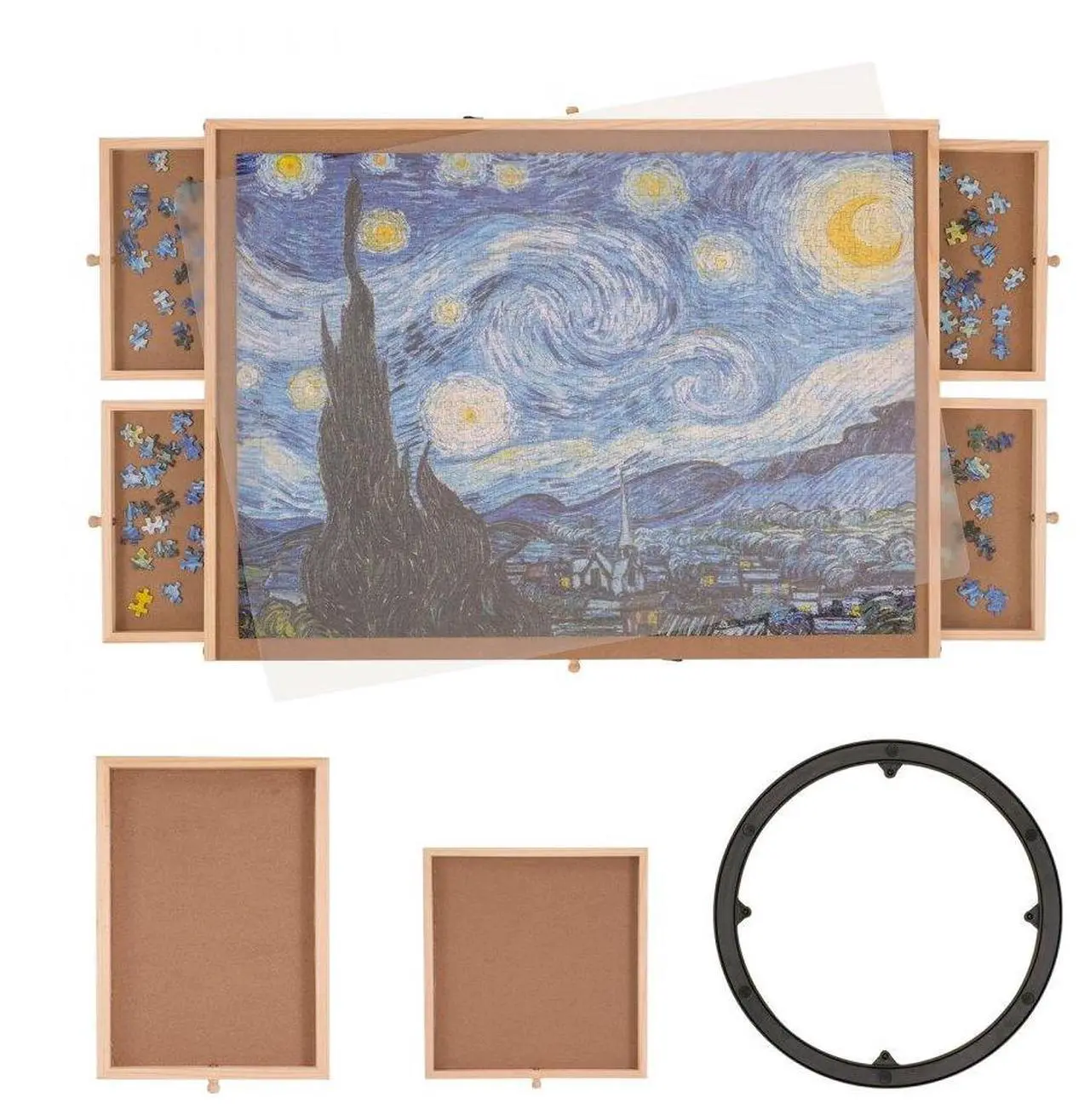 Alt view image 2 of 8 - VEVOR 1000 Piece Puzzle Board with 6 Drawers and Cover  29""x21.6"" Rotating Wooden Jigsaw Puzzle Plateau  Portable Puzzle Accessories for Adults  Puzzle Organizer & Puzzle Storage System  Gift for Mo