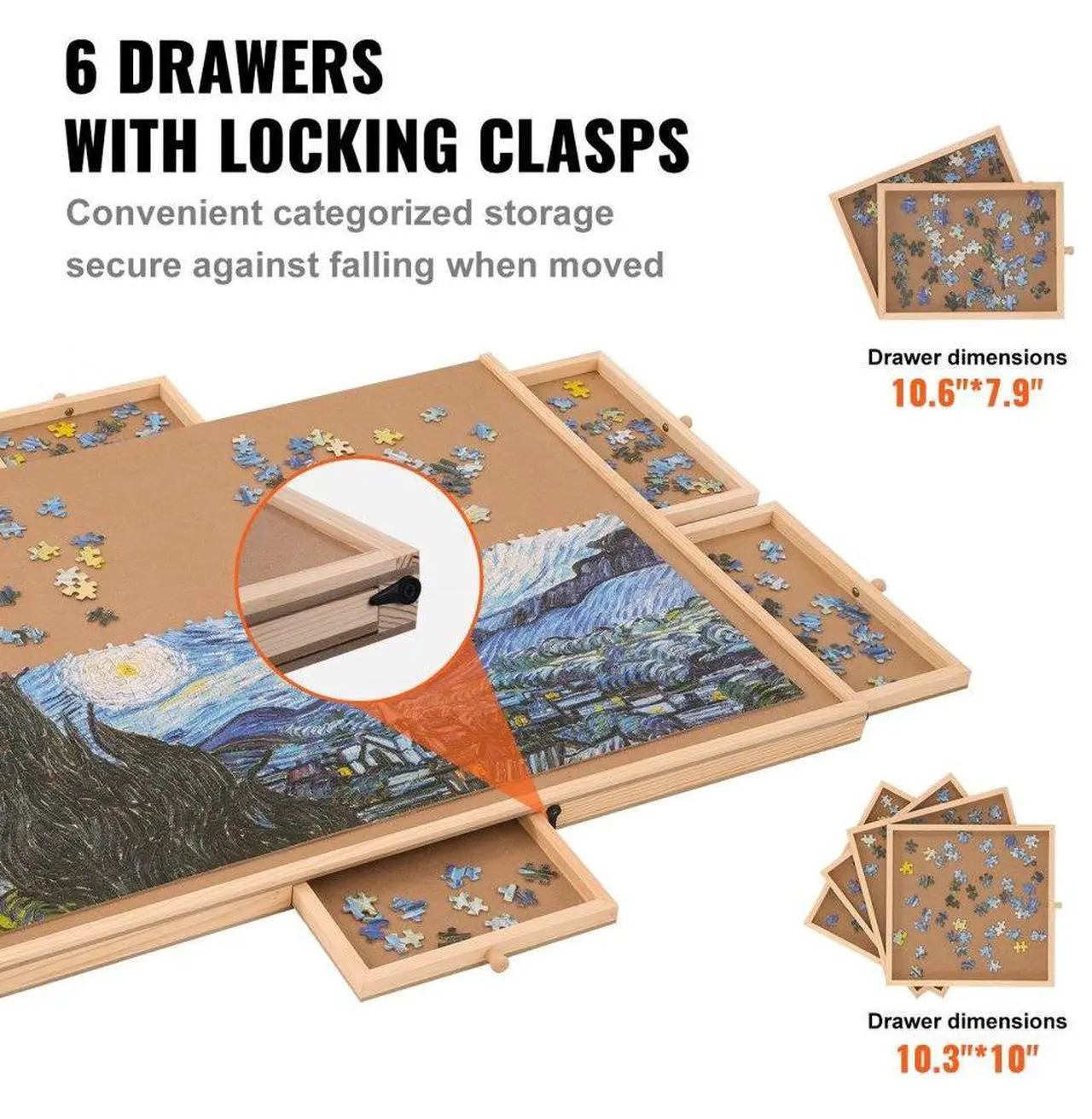 Alt view image 5 of 8 - VEVOR 1000 Piece Puzzle Board with 6 Drawers and Cover  29""x21.6"" Rotating Wooden Jigsaw Puzzle Plateau  Portable Puzzle Accessories for Adults  Puzzle Organizer & Puzzle Storage System  Gift for Mo