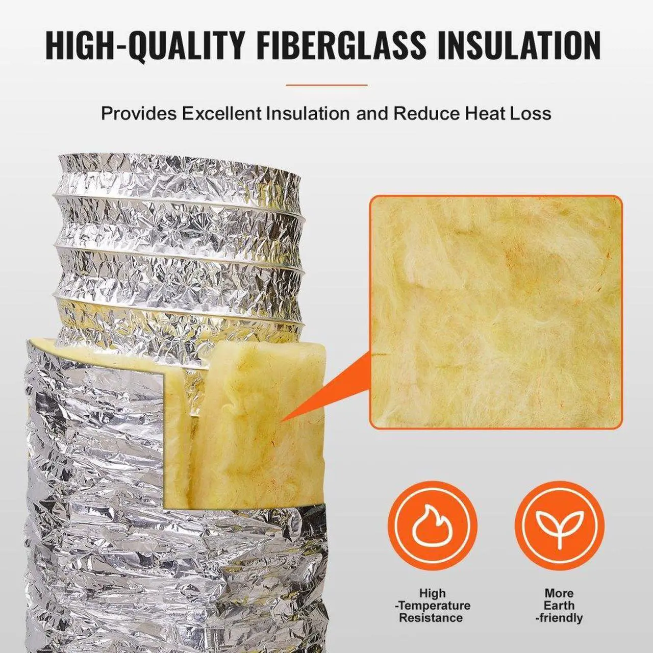 Alt view image 2 of 7 - VEVOR Dryer Vent Hose, 5'' Insulated Flexible Duct 25FT Long with 2 Duct Clamps, Heavy-Duty Three Layer Protection for HVAC Heating Cooling Ventilation and Exhaust, R-4.2 Flame Resistance Value