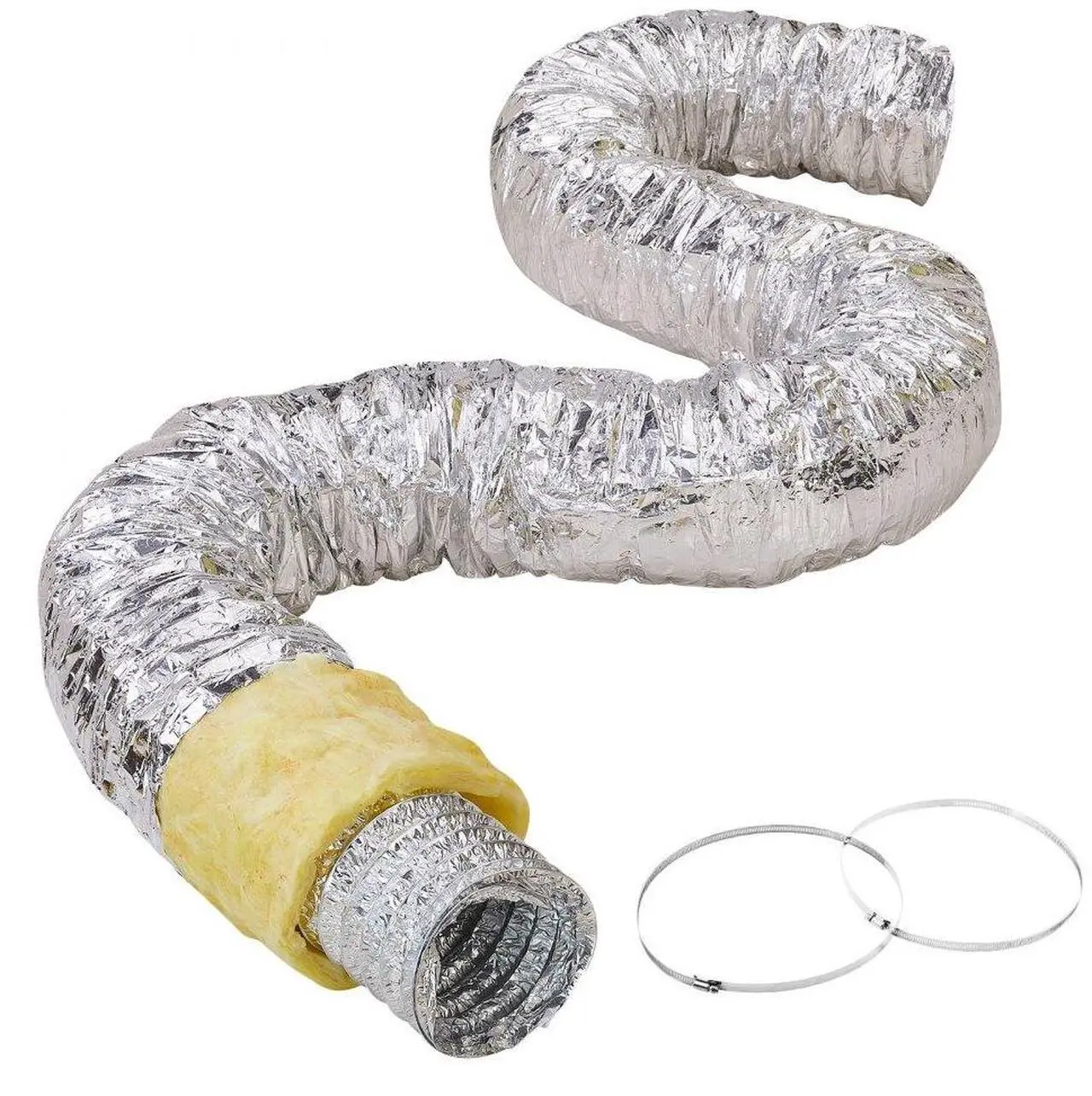 Main image of VEVOR Dryer Vent Hose, 5'' Insulated Flexible Duct 25FT Long with 2 Duct Clamps, Heavy-Duty Three Layer Protection for HVAC Heating Cooling Ventilation and Exhaust, R-4.2 Flame Resistance Value