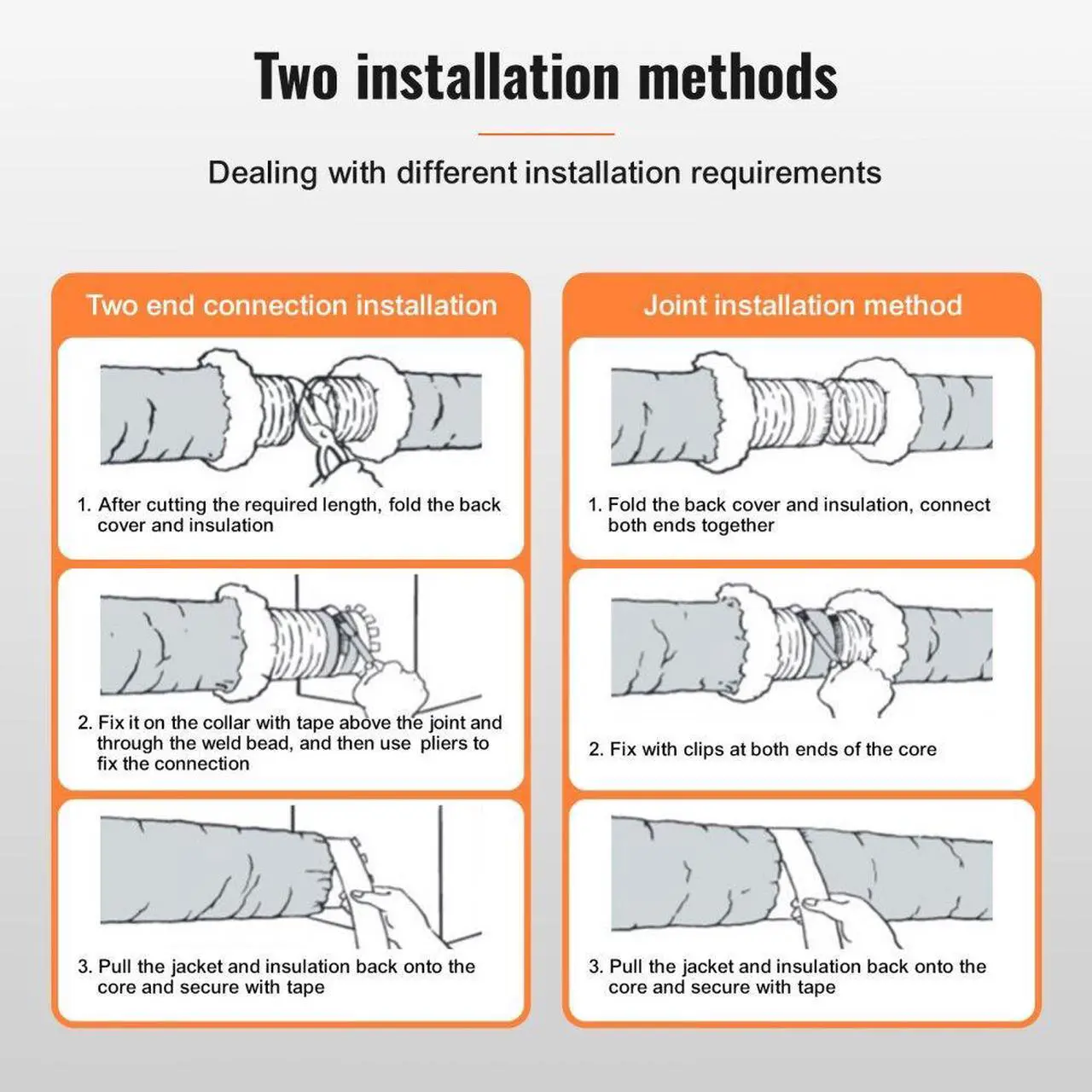 Alt view image 5 of 7 - VEVOR Dryer Vent Hose, 5'' Insulated Flexible Duct 25FT Long with 2 Duct Clamps, Heavy-Duty Three Layer Protection for HVAC Heating Cooling Ventilation and Exhaust, R-4.2 Flame Resistance Value