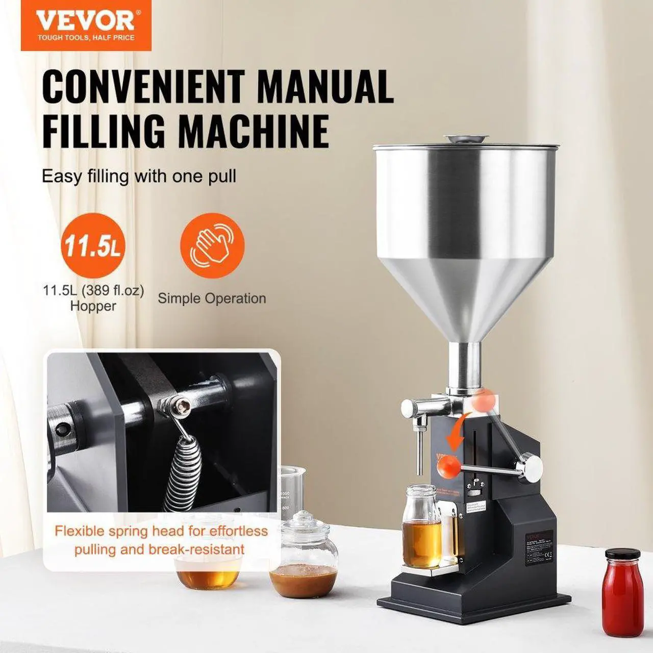 Alt view image 2 of 7 - VEVOR Manual Paste Liquid Filling Machine, 5-100ml Bottle Filler, Adjustable Bottle Filling Machine, Stainless Steel Liquid Filler with Hopper for Milk Water Juice Essential Oil Shampoo Cosmetic Honey