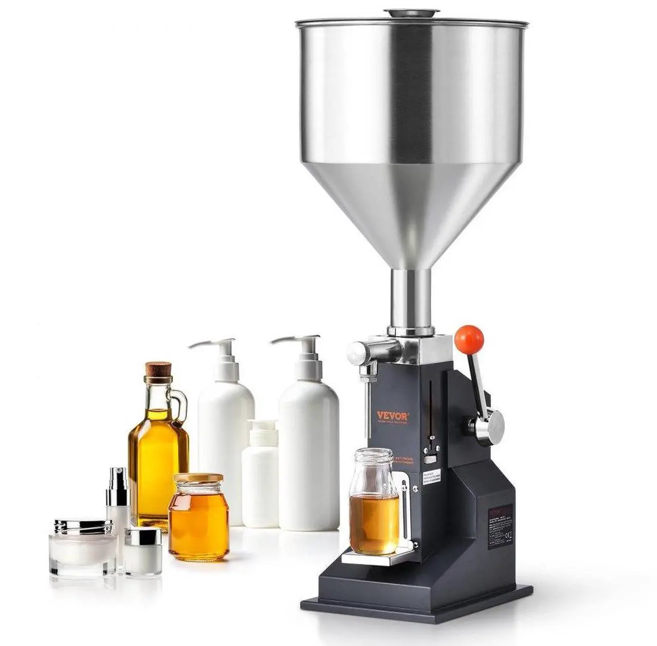 Main image of VEVOR Manual Paste Liquid Filling Machine, 5-100ml Bottle Filler, Adjustable Bottle Filling Machine, Stainless Steel Liquid Filler with Hopper for Milk Water Juice Essential Oil Shampoo Cosmetic Honey