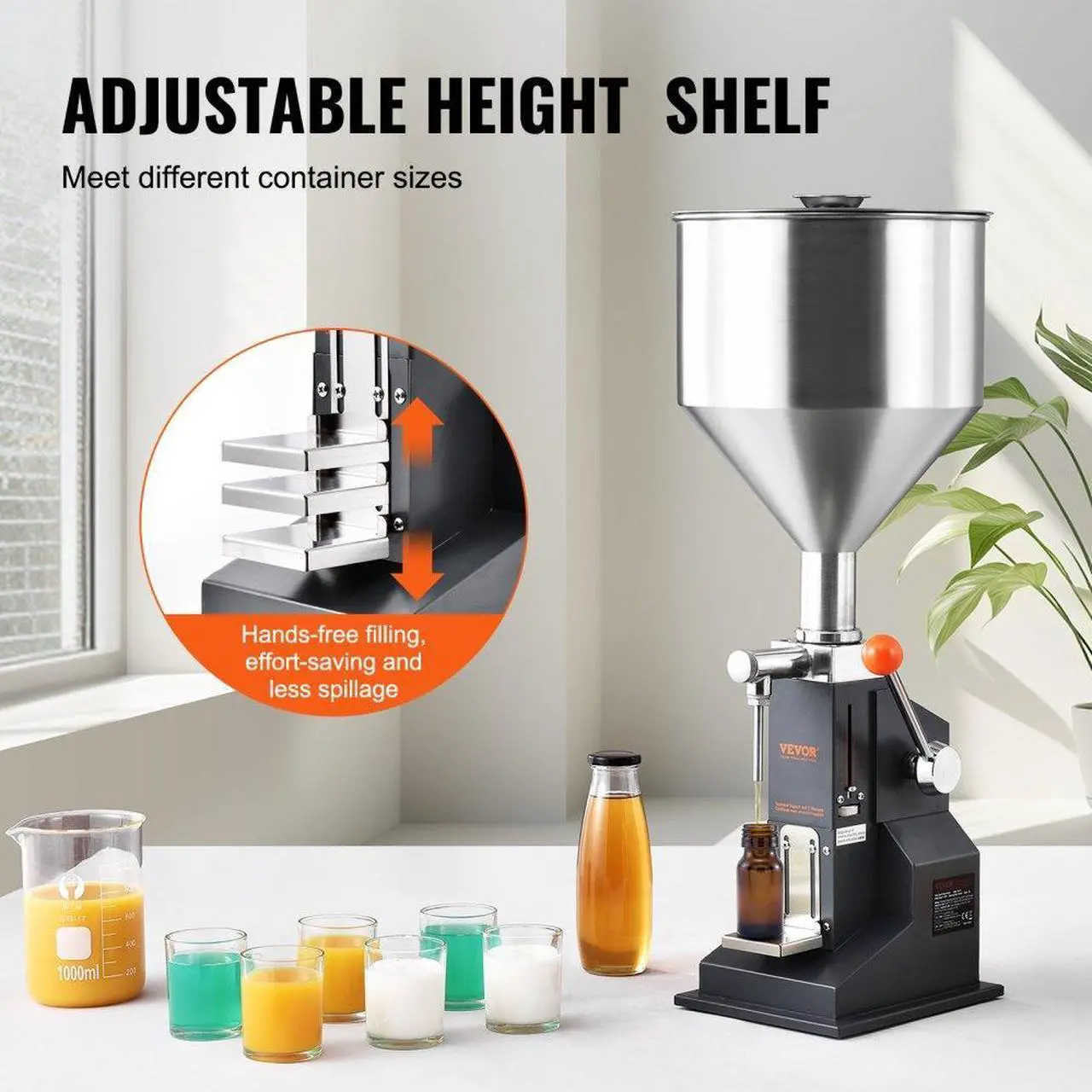 Alt view image 4 of 7 - VEVOR Manual Paste Liquid Filling Machine, 5-100ml Bottle Filler, Adjustable Bottle Filling Machine, Stainless Steel Liquid Filler with Hopper for Milk Water Juice Essential Oil Shampoo Cosmetic Honey