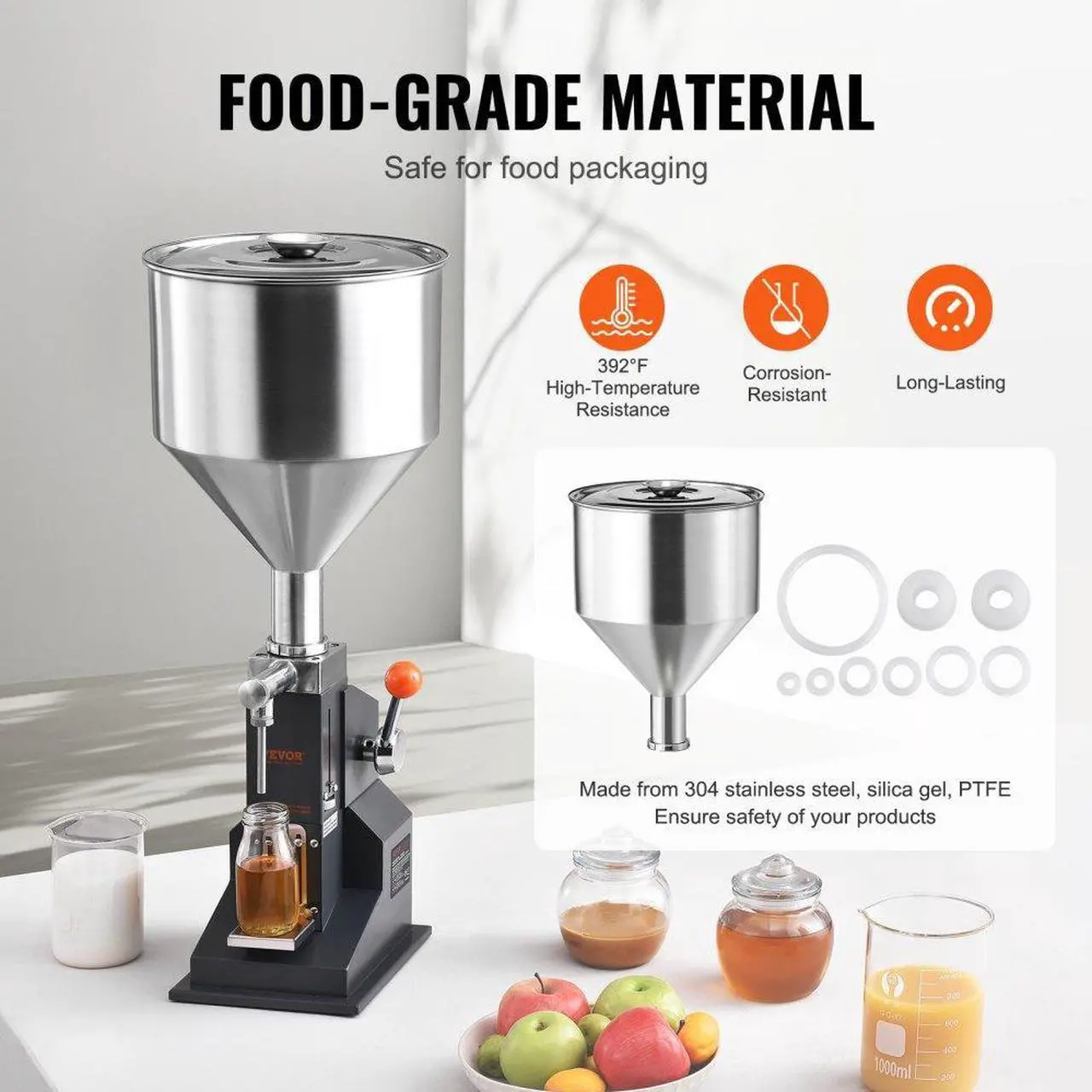 Alt view image 5 of 7 - VEVOR Manual Paste Liquid Filling Machine, 5-100ml Bottle Filler, Adjustable Bottle Filling Machine, Stainless Steel Liquid Filler with Hopper for Milk Water Juice Essential Oil Shampoo Cosmetic Honey