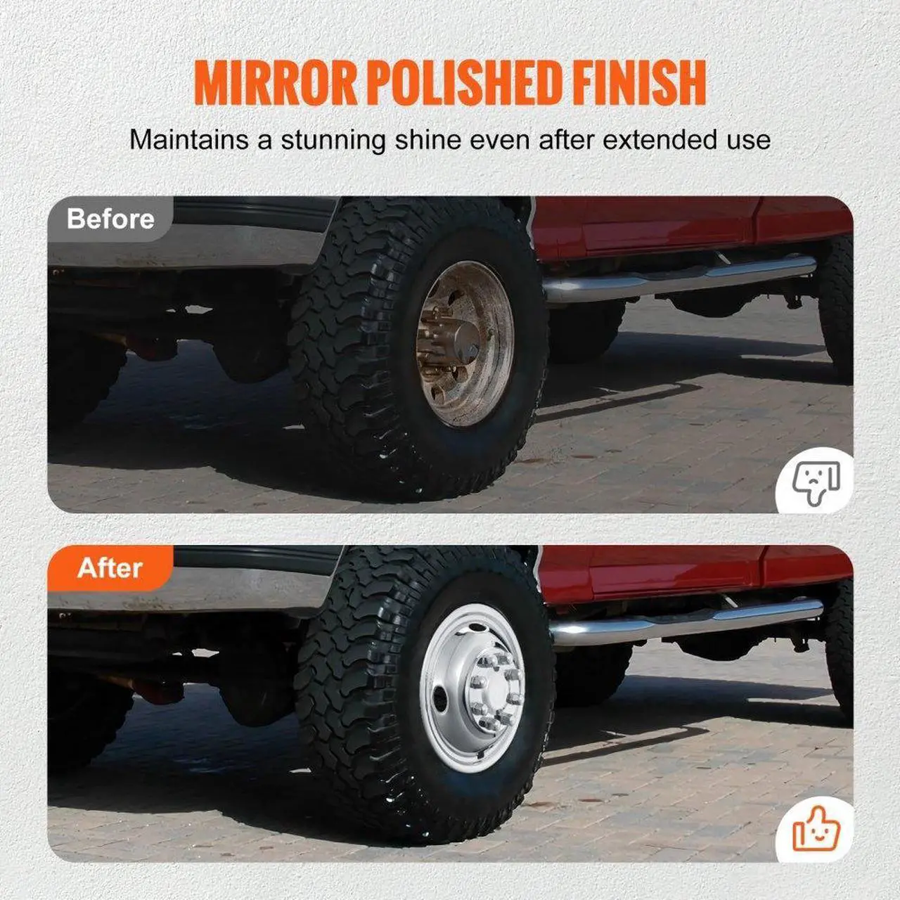 Alt view image 5 of 7 - VEVOR 16-inch Wheel Simulators, 304 Stainless Steel Wheel Simulator Kit with Mirror Polished Finish, 2 Front and 2 Rear Wheel Covers Fit for Ford F350 (1974-1998), 4 pcs