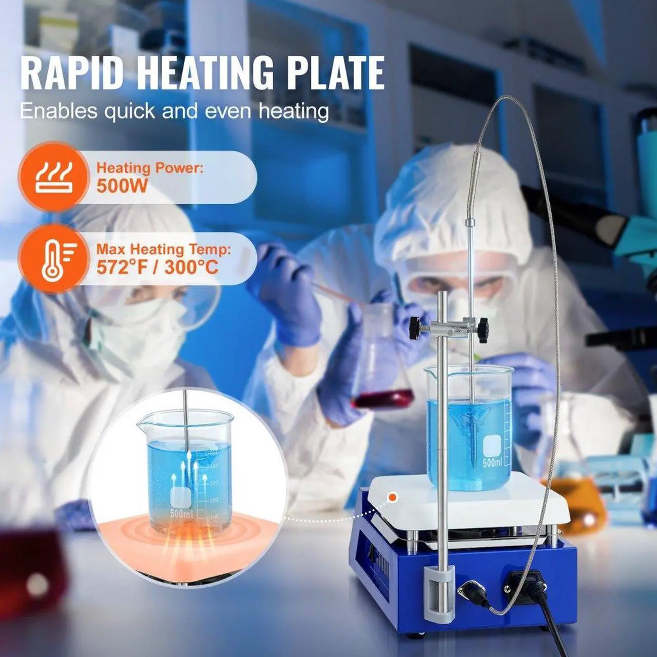 Alt view image 3 of 7 - VEVOR Magnetic Stirrer Hot Plate, Max 572°F/300°C, 0-2000 RPM Hot Plate with Magnetic Stirrer, 5000mL Hot Plate Stirrer with LED Screen, Support Stand and Stir Bars Included, 500W Heating Power