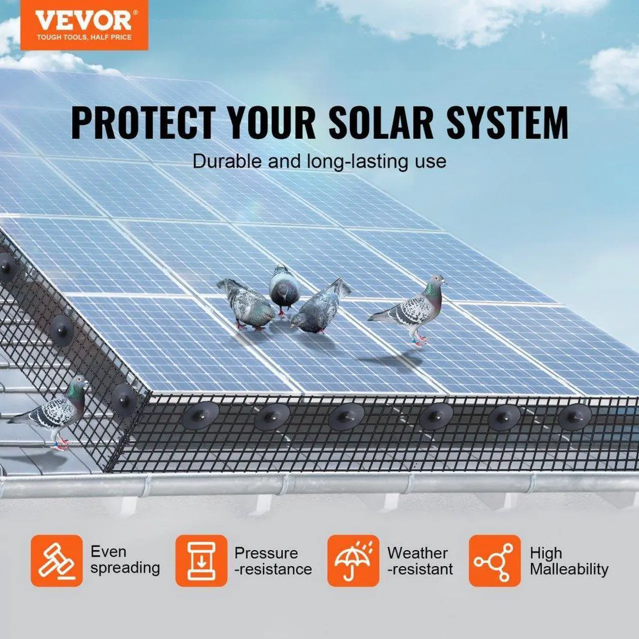 Alt view image 2 of 7 - VEVOR 8 inch x 100ft Solar Panel Bird Guard, Critter Guard Roll Kit with 100pcs Stainless Steel Fasteners, Solar Panel Guard with Rust-proof PVC Coating, 1/2 inch Wire Roll Mesh