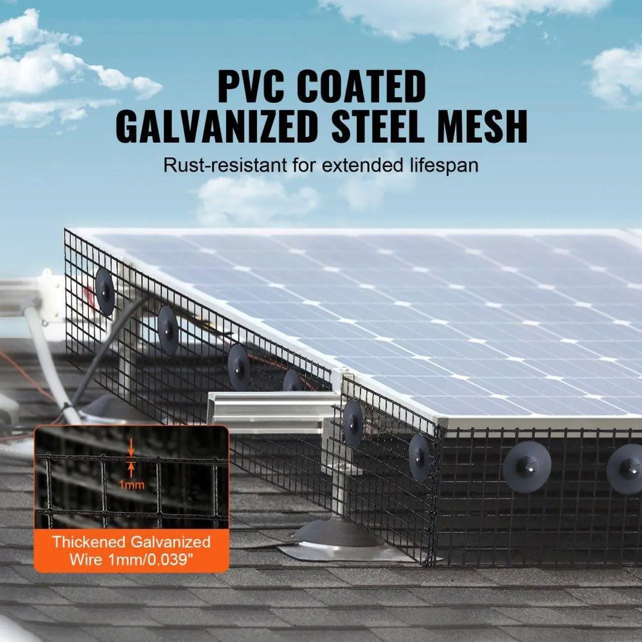 Alt view image 3 of 7 - VEVOR 8 inch x 100ft Solar Panel Bird Guard, Critter Guard Roll Kit with 100pcs Stainless Steel Fasteners, Solar Panel Guard with Rust-proof PVC Coating, 1/2 inch Wire Roll Mesh