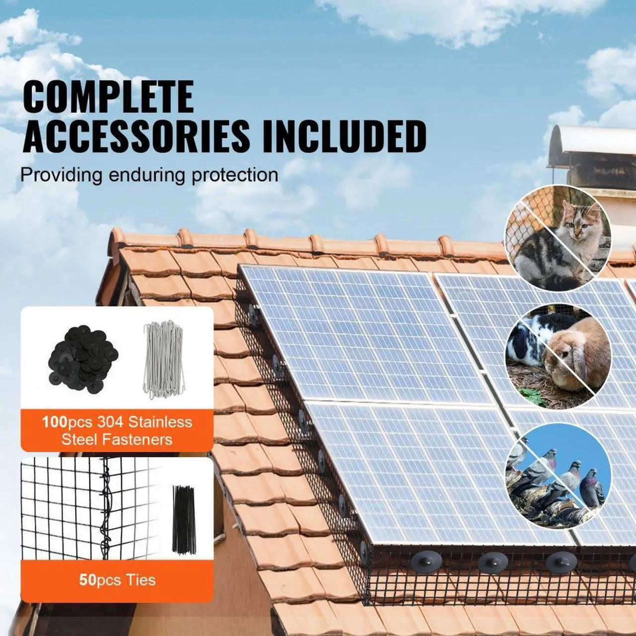 Alt view image 4 of 7 - VEVOR 8 inch x 100ft Solar Panel Bird Guard, Critter Guard Roll Kit with 100pcs Stainless Steel Fasteners, Solar Panel Guard with Rust-proof PVC Coating, 1/2 inch Wire Roll Mesh