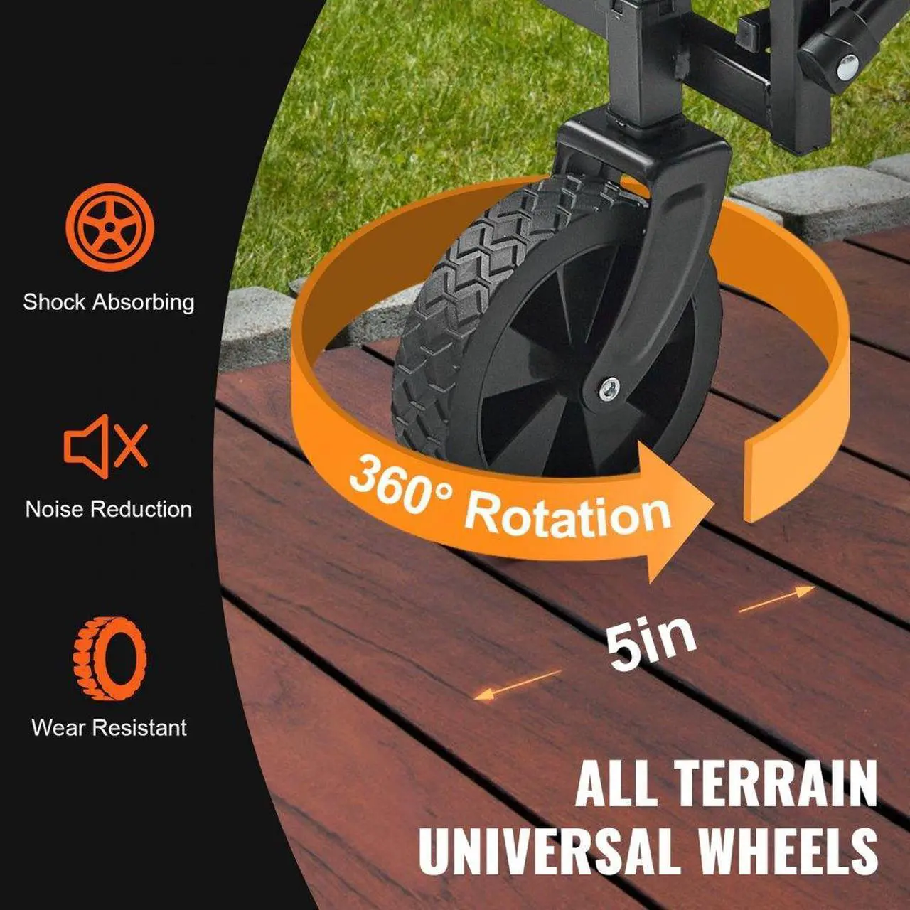 Alt view image 4 of 7 - VEVOR Collapsible Folding Wagon, 2 cu.ft Beach Wagon Cart with All-Terrain 5in Wheels, Heavy Duty Folding Wagon Cart 220 lbs Weight Capacity with Drink Holders, Wagon for Camping, Shopping, Garden