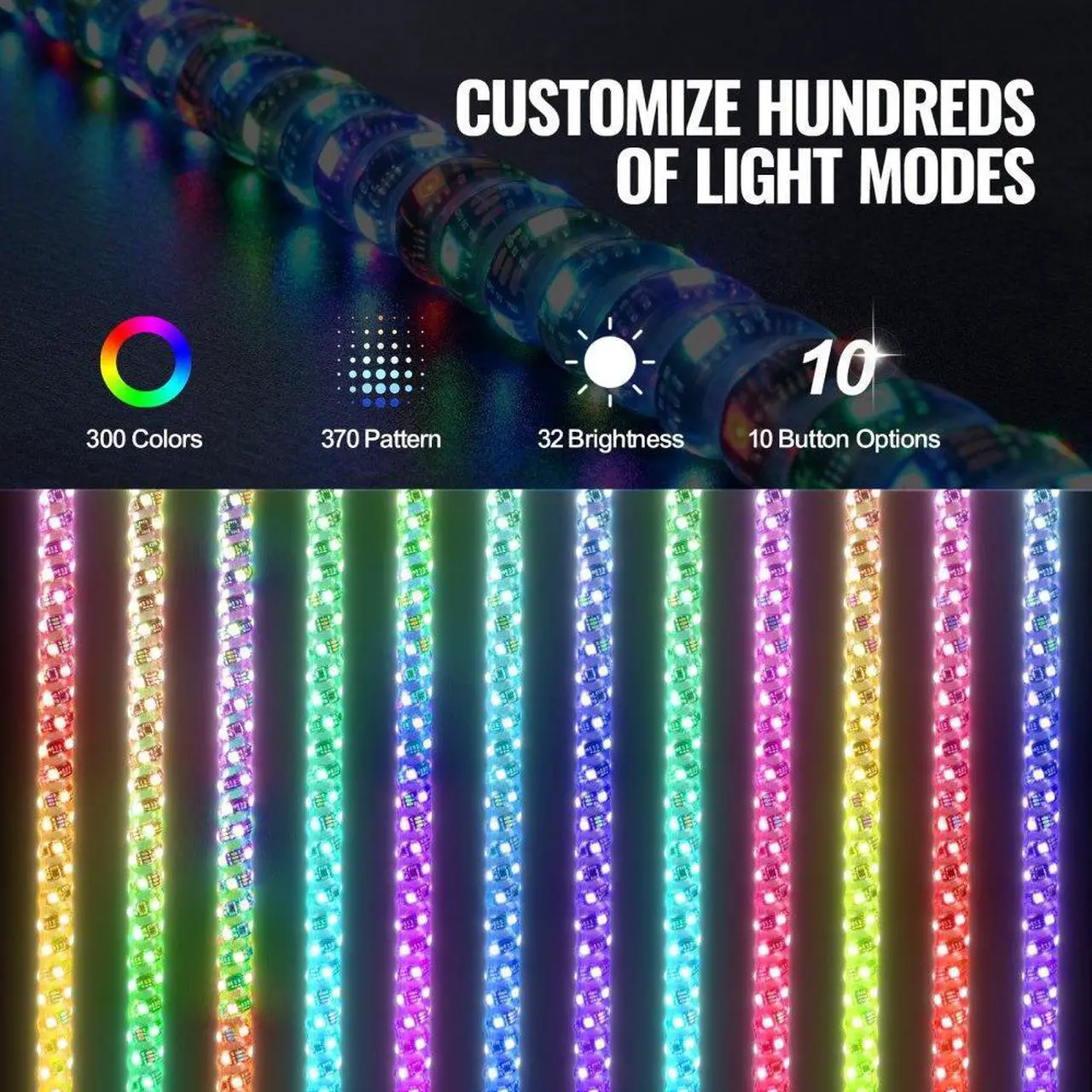 Alt view image 4 of 7 - VEVOR 2 PCS 4 FT Whip Light with Spring Base, Led Whip Light with APP & Remote Control, Waterproof 360° Spiral RGB Chasing Lighted Whips with 2 Flags, for UTVs, ATVs, Motorcycles, RZR, Can-am, Go-kart