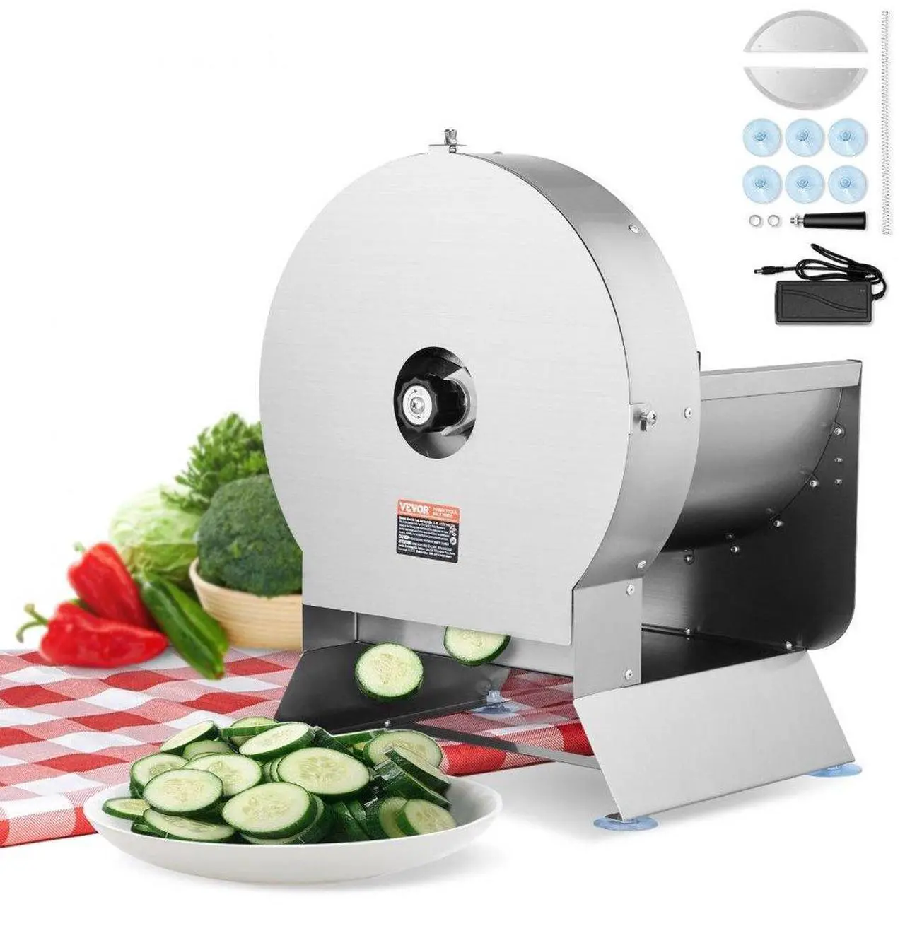 Main image of VEVOR Electric Vegetable Slicer, 0-0.5"/0-12mm Thickness Adjustable Commercial Slicer Machine, Convertible to Manual, Stainless Steel Food Cutter Slicing Machine, Large Feed Port for Potato, Tomato