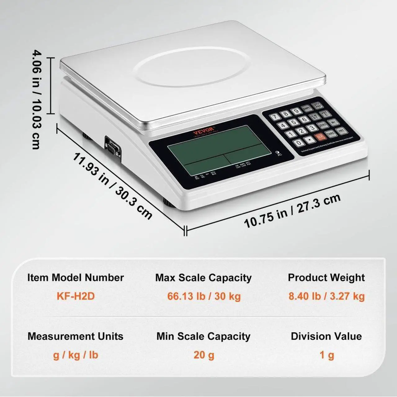 Alt view image 7 of 7 - VEVOR Industrial Counting Scale, 30 kg x 1 g, Digital Scale for Parts and Coins, g/kg/lb Units, Electronic Gram Scale Inventory Counting Scale Kitchen Jewelry Scale with RS232 Port and LCD Screen