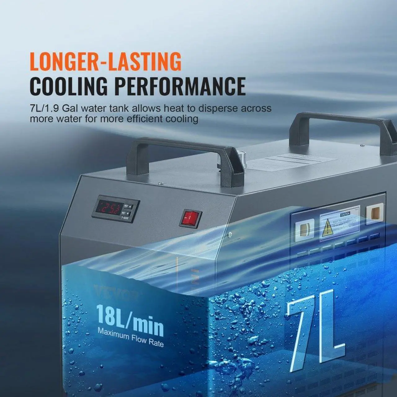 Alt view image 4 of 7 - VEVOR Industrial Water Chiller, CW-5202, Industrial Water Cooler Cooling System with Built-in Compressor 7L Water Tank Capacity 18 L/min Max Flow Rate, for CO2 Laser Engraving Machine Cooling Machine