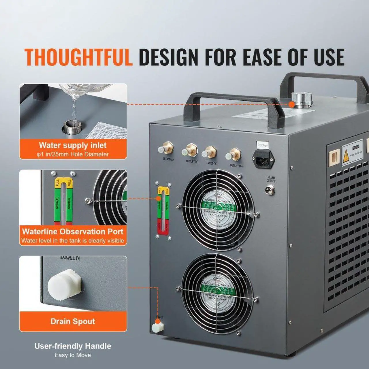 Alt view image 6 of 7 - VEVOR Industrial Water Chiller, CW-5202, Industrial Water Cooler Cooling System with Built-in Compressor 7L Water Tank Capacity 18 L/min Max Flow Rate, for CO2 Laser Engraving Machine Cooling Machine