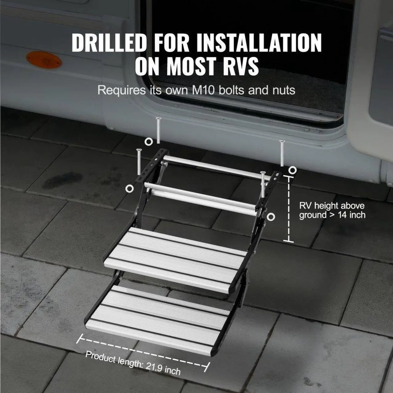 Alt view image 3 of 7 - VEVOR RV Steps, 2-Step, Manual Retractable RV Stairs, Foldable, 440 LBS Load Capacity, Aluminum Alloy Steps, Thickened Steel Plate, Non-Slip Steps for Safe Entry and Exit, RV, Trailer, Camper Steps