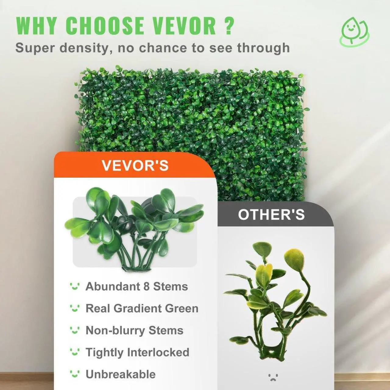 Alt view image 4 of 7 - VEVOR 12PCS 10x10 inch Artificial Boxwood Panels, Boxwood Hedge Wall Mat,Artificial Grass Backdrop Wall, Privacy Hedge Screen UV Protected for Outdoor Indoor Garden Fence Backyard