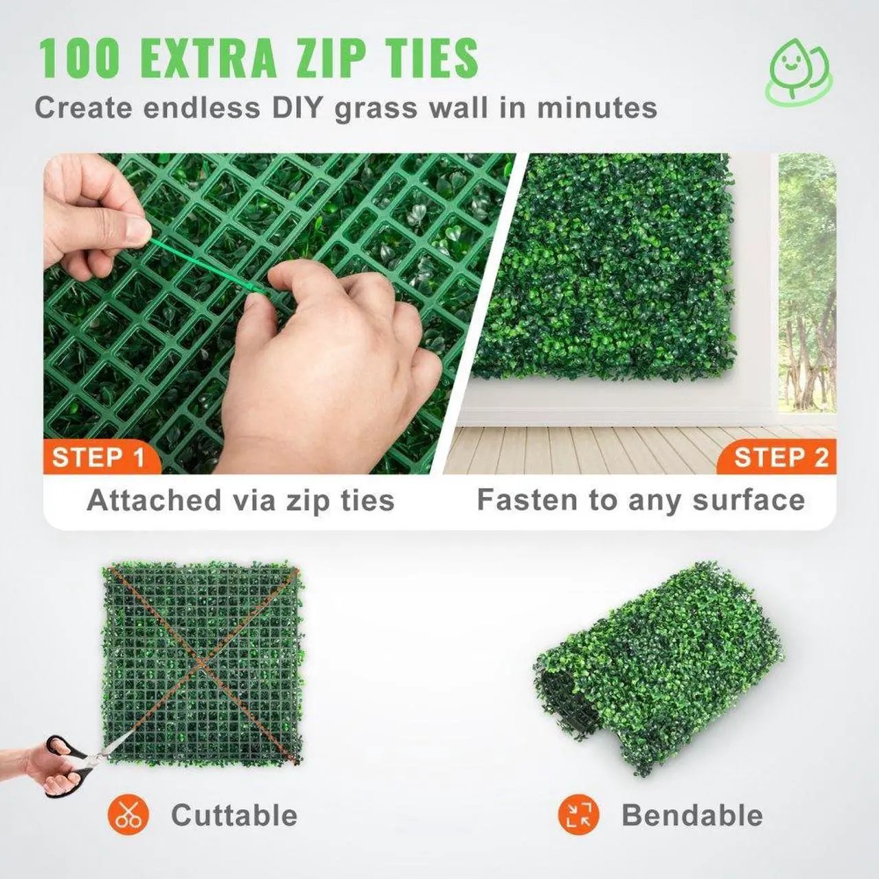 Alt view image 5 of 7 - VEVOR 12PCS 10x10 inch Artificial Boxwood Panels, Boxwood Hedge Wall Mat,Artificial Grass Backdrop Wall, Privacy Hedge Screen UV Protected for Outdoor Indoor Garden Fence Backyard