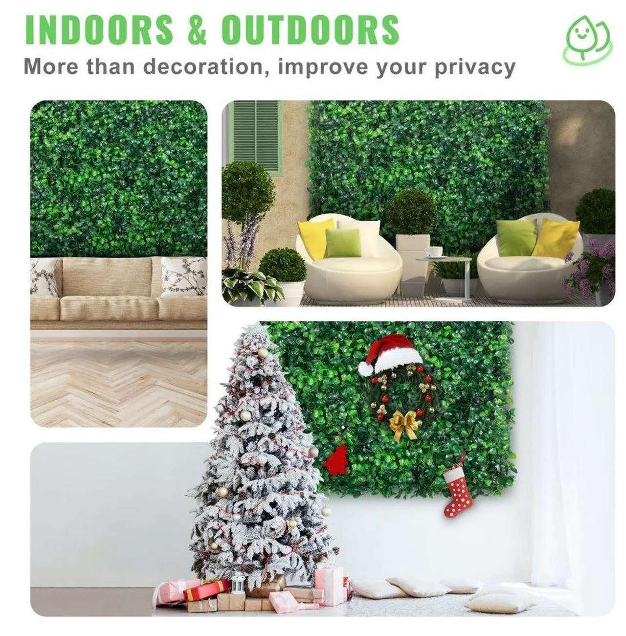 Alt view image 6 of 7 - VEVOR 12PCS 10x10 inch Artificial Boxwood Panels, Boxwood Hedge Wall Mat,Artificial Grass Backdrop Wall, Privacy Hedge Screen UV Protected for Outdoor Indoor Garden Fence Backyard