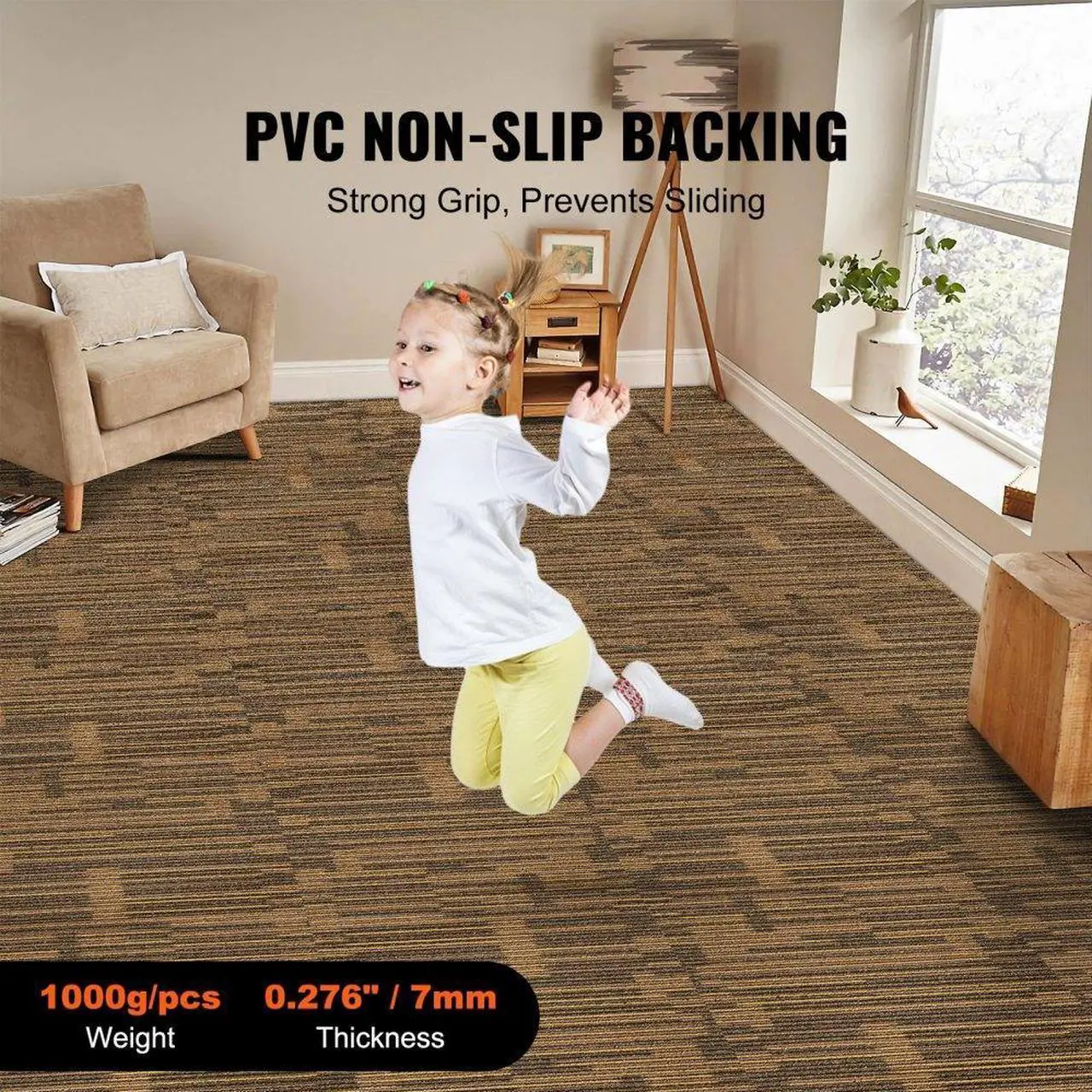 Alt view image 5 of 7 - VEVOR Carpet Tiles Reusable, 20"x 20"Carpet Squares With Padding Attached, Soft Padded Carpet Tiles, Easy Install DIY for Bedroom Living Room (12Tiles, Mixed Brown)