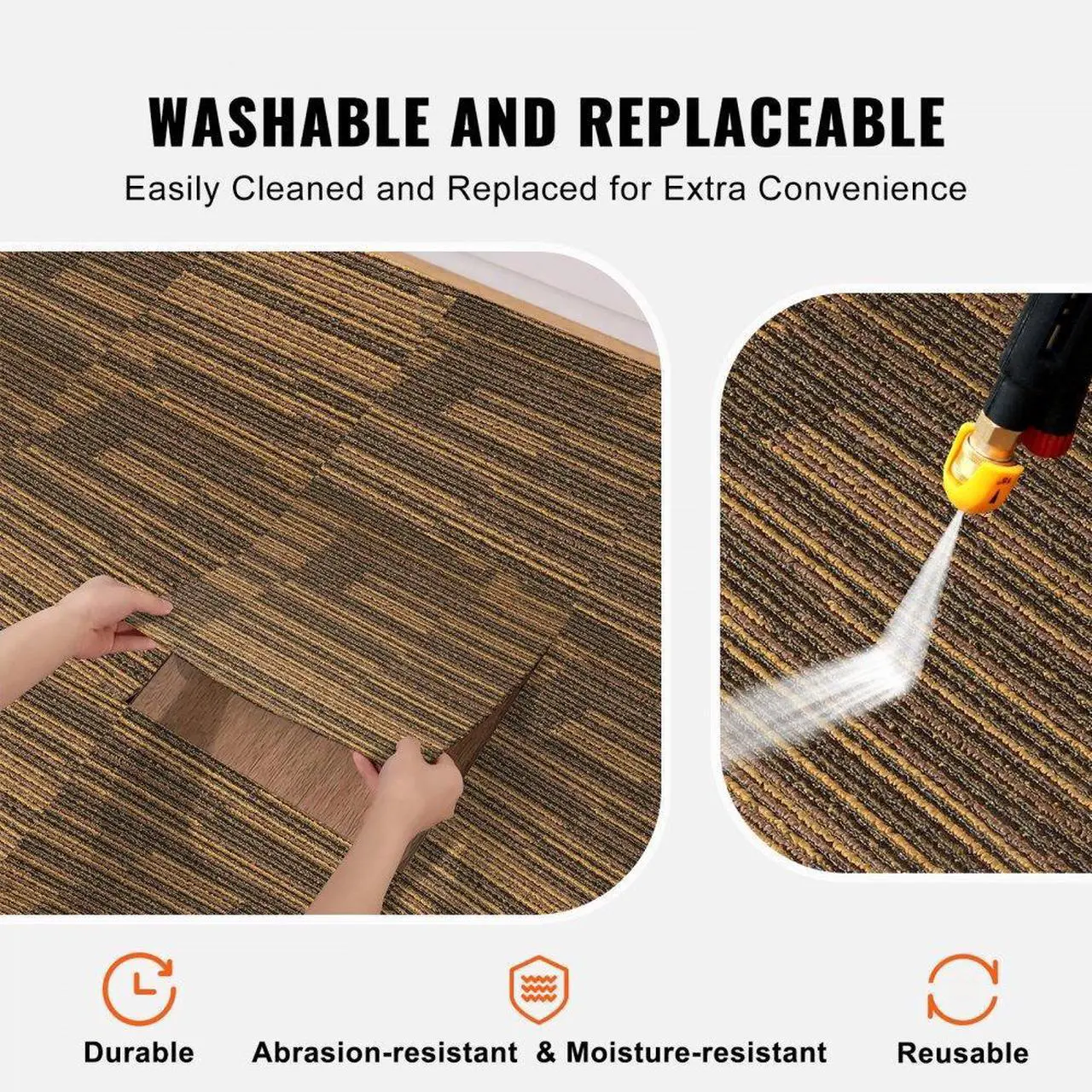 Alt view image 6 of 7 - VEVOR Carpet Tiles Reusable, 20"x 20"Carpet Squares With Padding Attached, Soft Padded Carpet Tiles, Easy Install DIY for Bedroom Living Room (12Tiles, Mixed Brown)