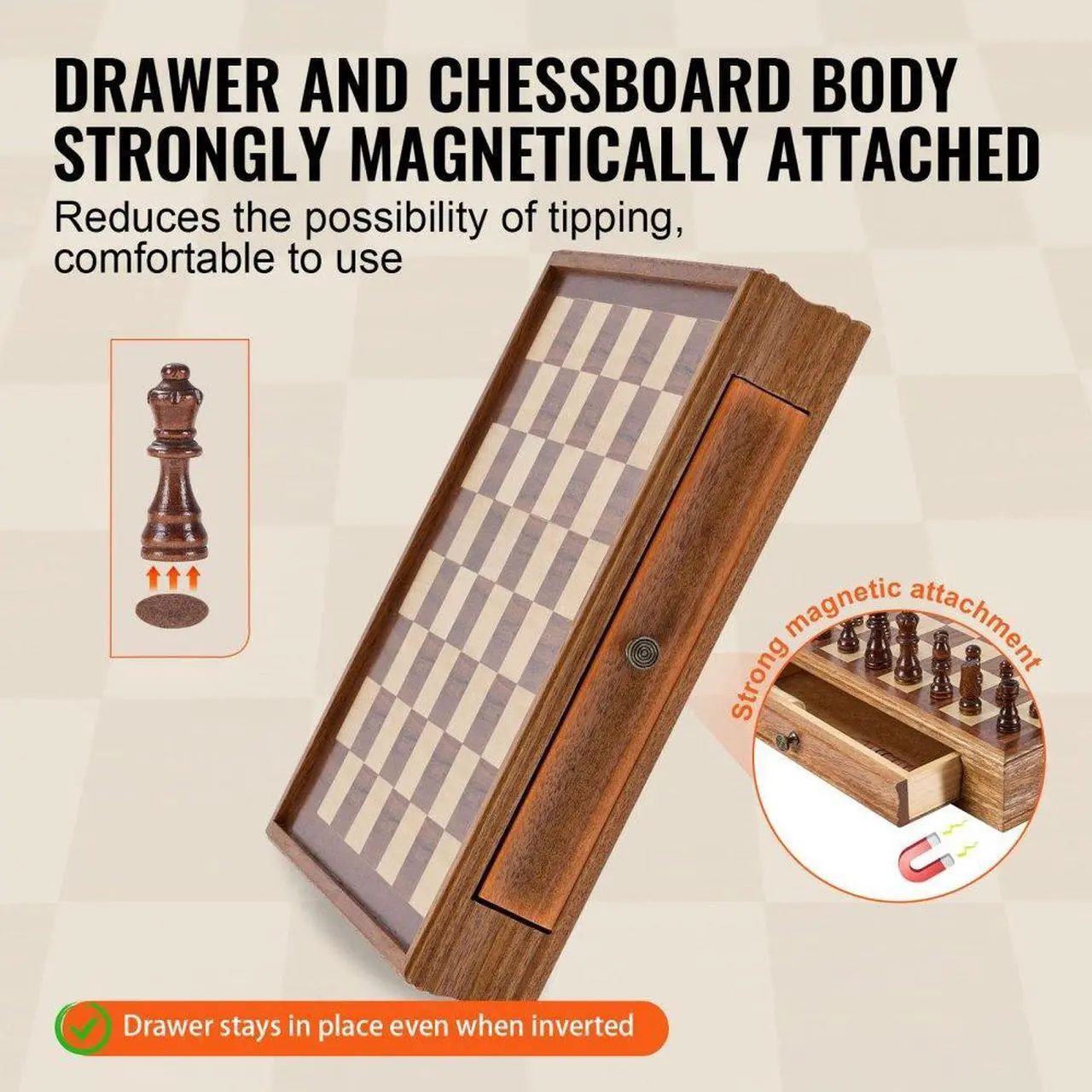 Alt view image 4 of 7 - VEVOR Solid Wood Chess Set, 15 inch  2-IN-1 Chess Checkers Game Set, Chess Board Games with Storage Drawer & Weighted Chess Checkers Pieces & 2 Queens, for Adults Kids Tournament Professional Beginner