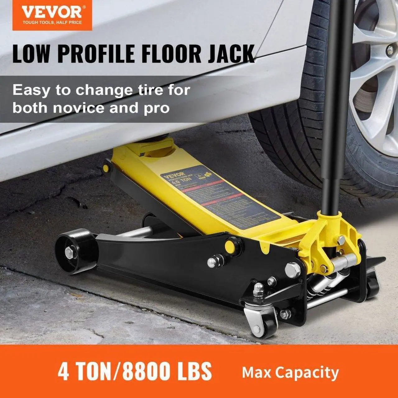 Alt view image 2 of 7 - VEVOR Low Profile Floor Jack 4 Ton Heavy Duty Steel Dual Piston Rapid Pump