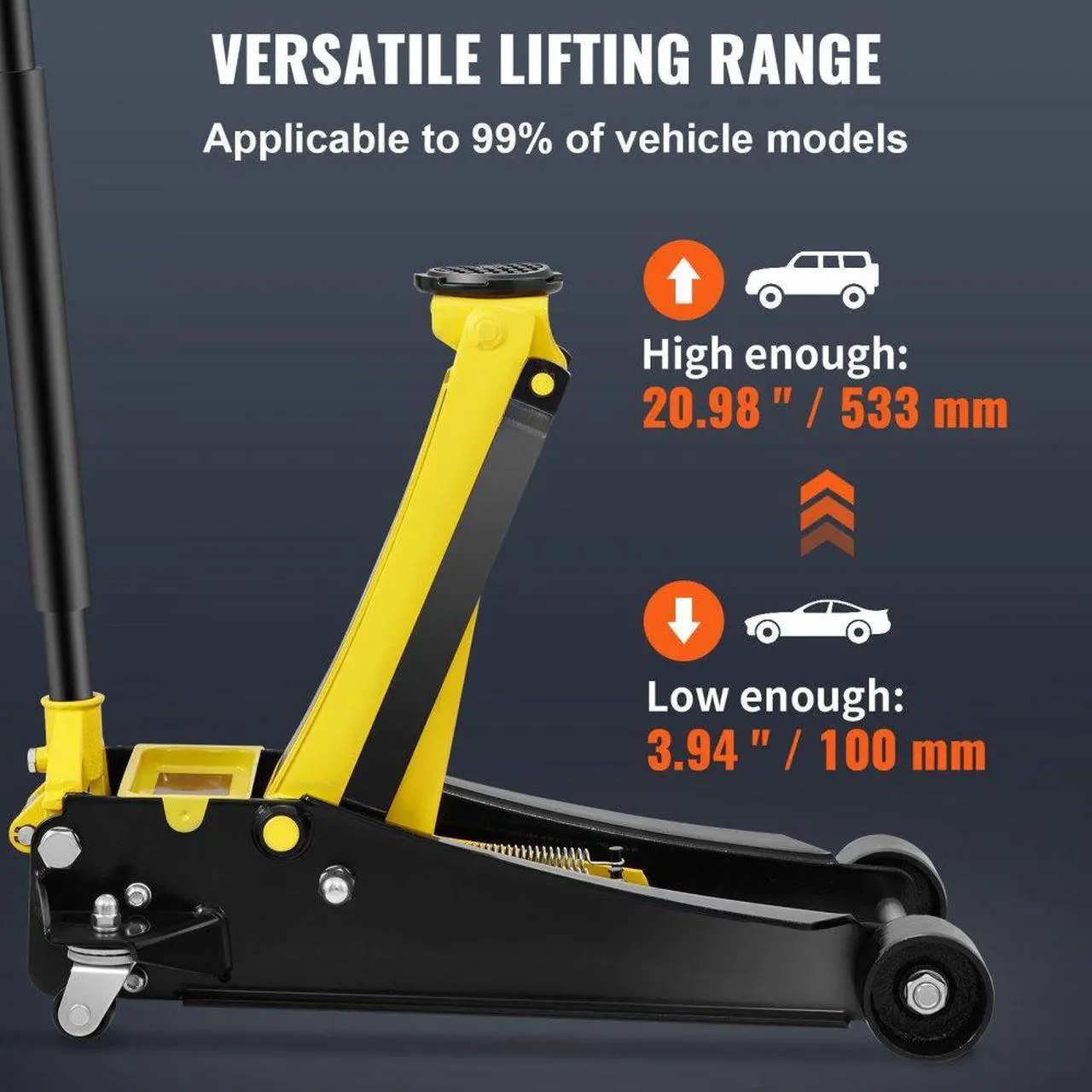 Alt view image 3 of 7 - VEVOR Low Profile Floor Jack 4 Ton Heavy Duty Steel Dual Piston Rapid Pump