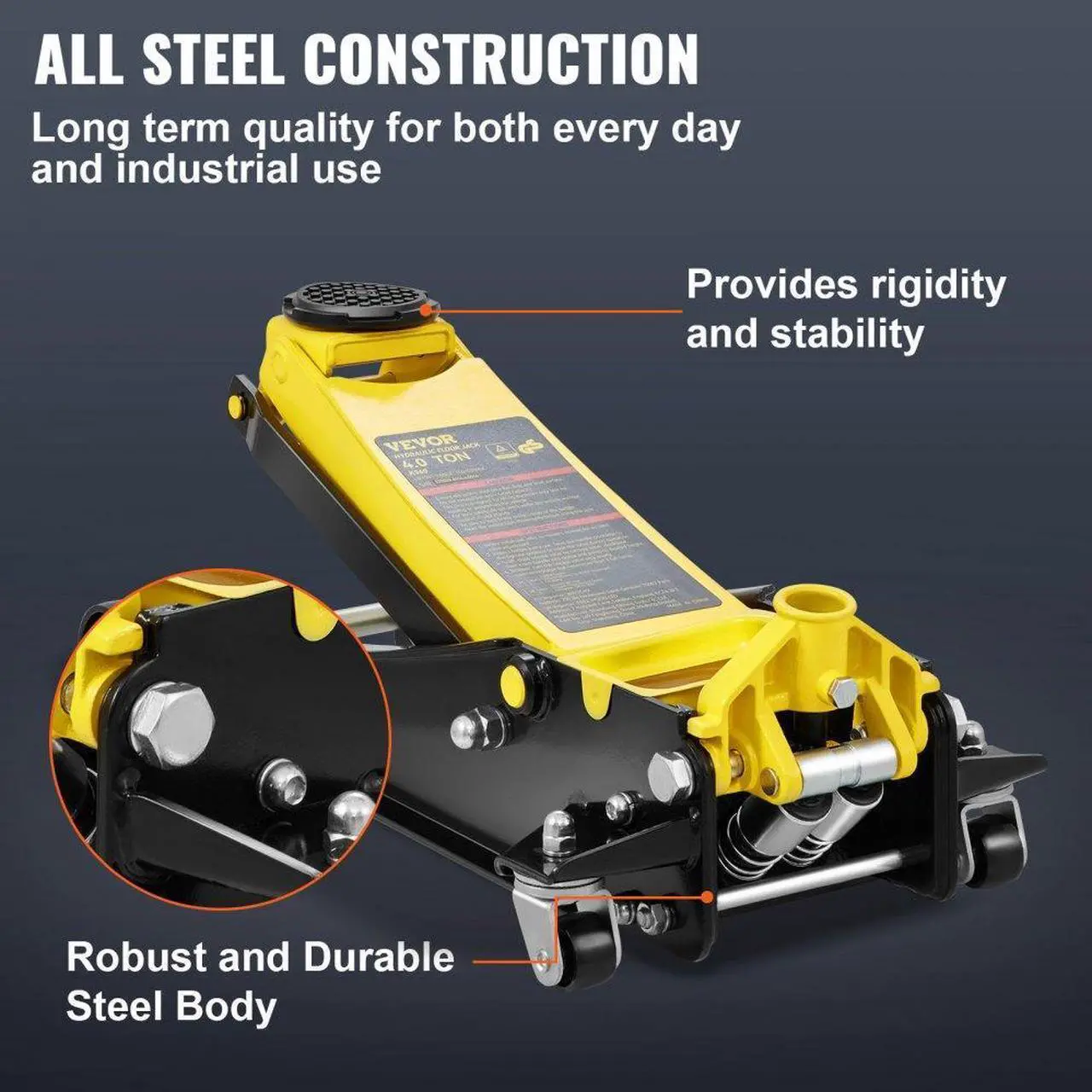 Alt view image 4 of 7 - VEVOR Low Profile Floor Jack 4 Ton Heavy Duty Steel Dual Piston Rapid Pump