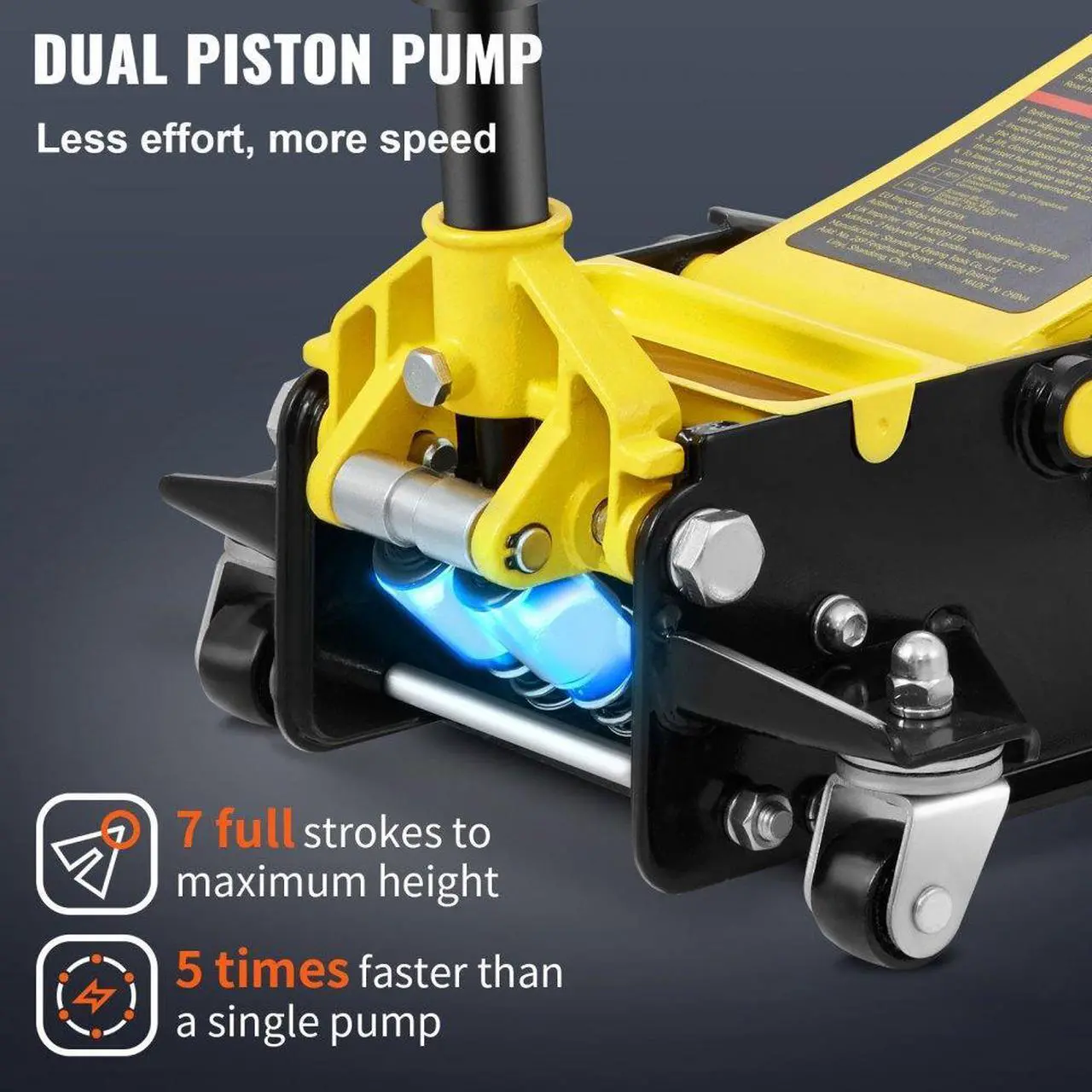 Alt view image 5 of 7 - VEVOR Low Profile Floor Jack 4 Ton Heavy Duty Steel Dual Piston Rapid Pump